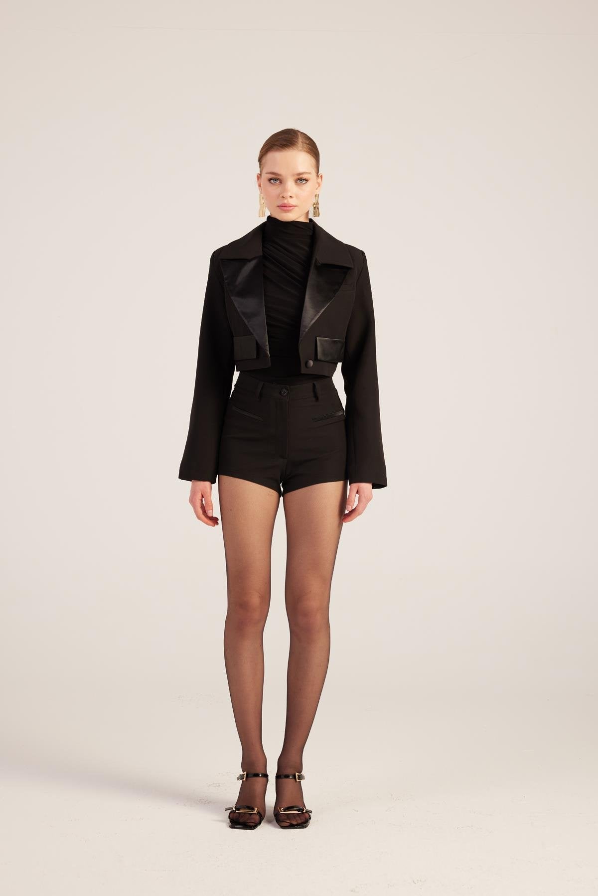 Camila Crop Blazer Ceket Siyah Siyah L