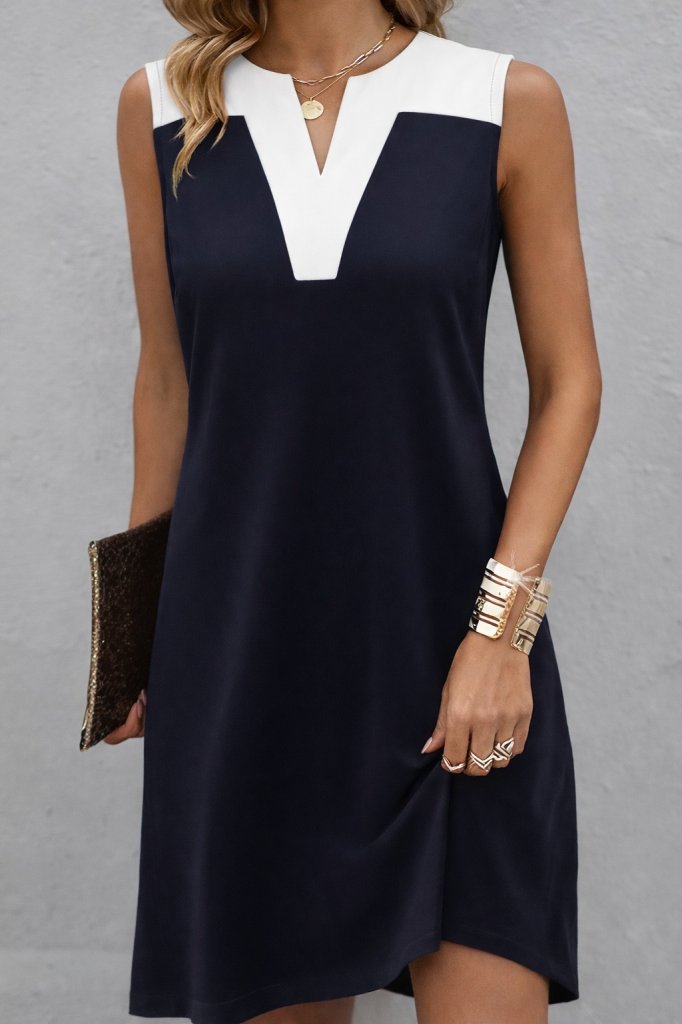 Women's Spaghetti Strap V Neck Two-Tone Short Viscose Double Thread Dress