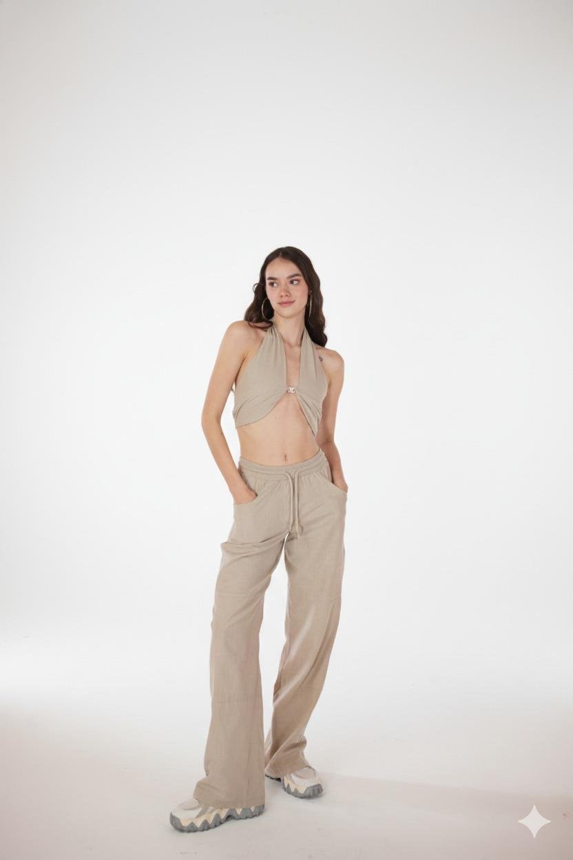 Koton Kumaş Kayışlı Bol Kesim Rise Pantolon Bej