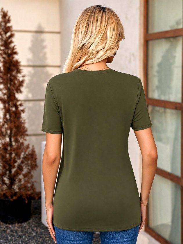 Women's Short Sleeve V Neck Front Buttoned Viscose Blouse