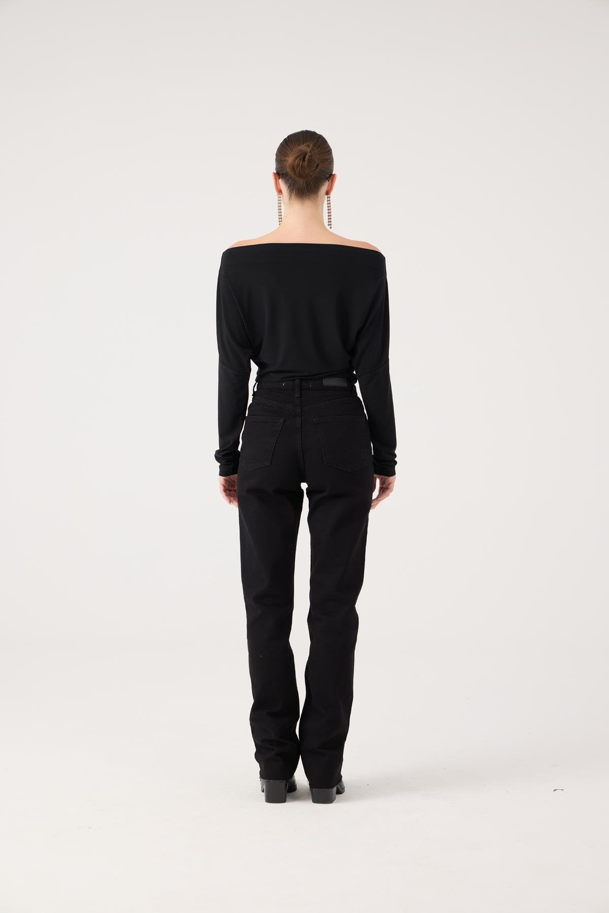 Yüksek Bel Straight Kesim Sagrado Jean Pantolon Siyah