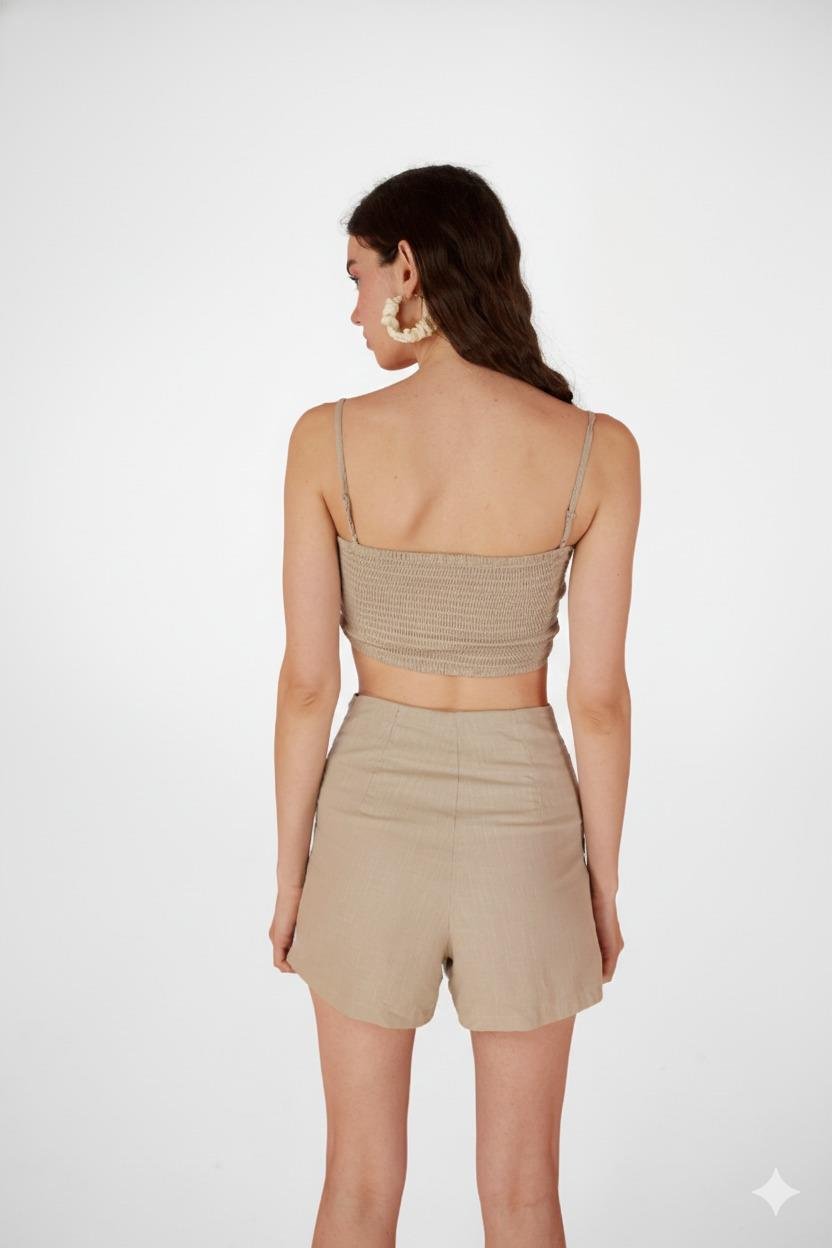 Koton Kumaş Astarlı Mini Rise Şort Bej