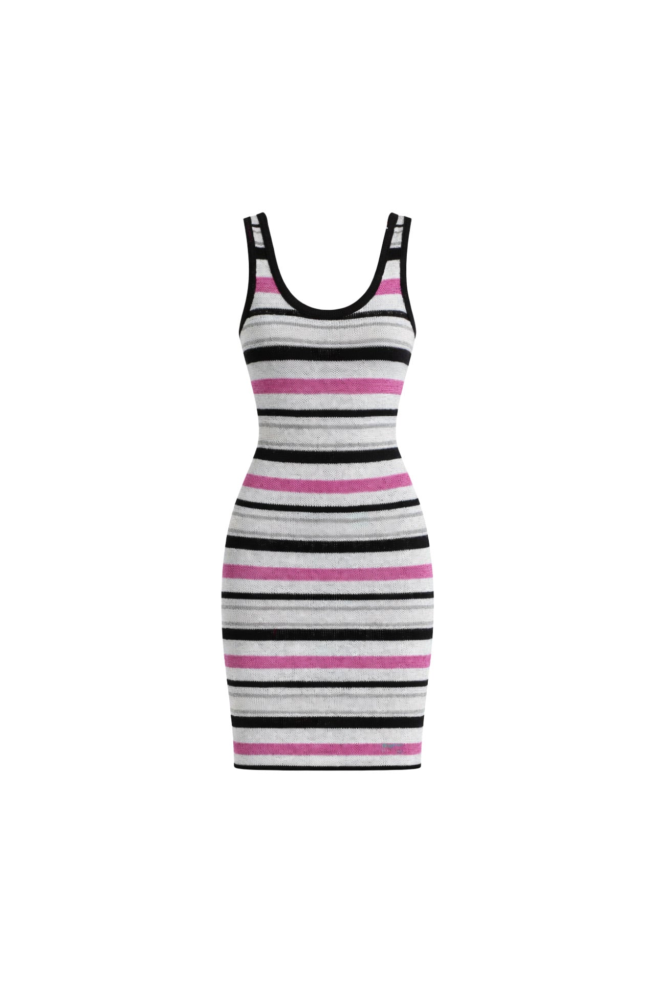 Çizgili Halter Yaka Pembe Triko Elbise