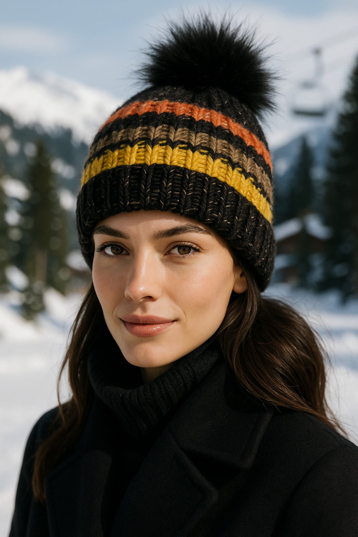 Siyah Ponponlu İçi Yünlü İthal Örgü Bere BERE1133