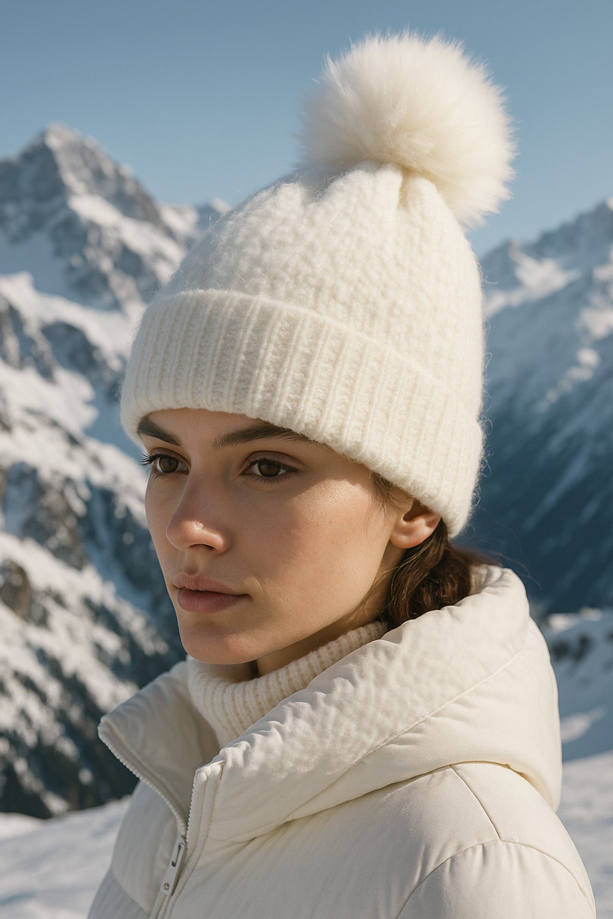 Ponponlu Beyaz İçi Yünlü İthal Bere BERE1136