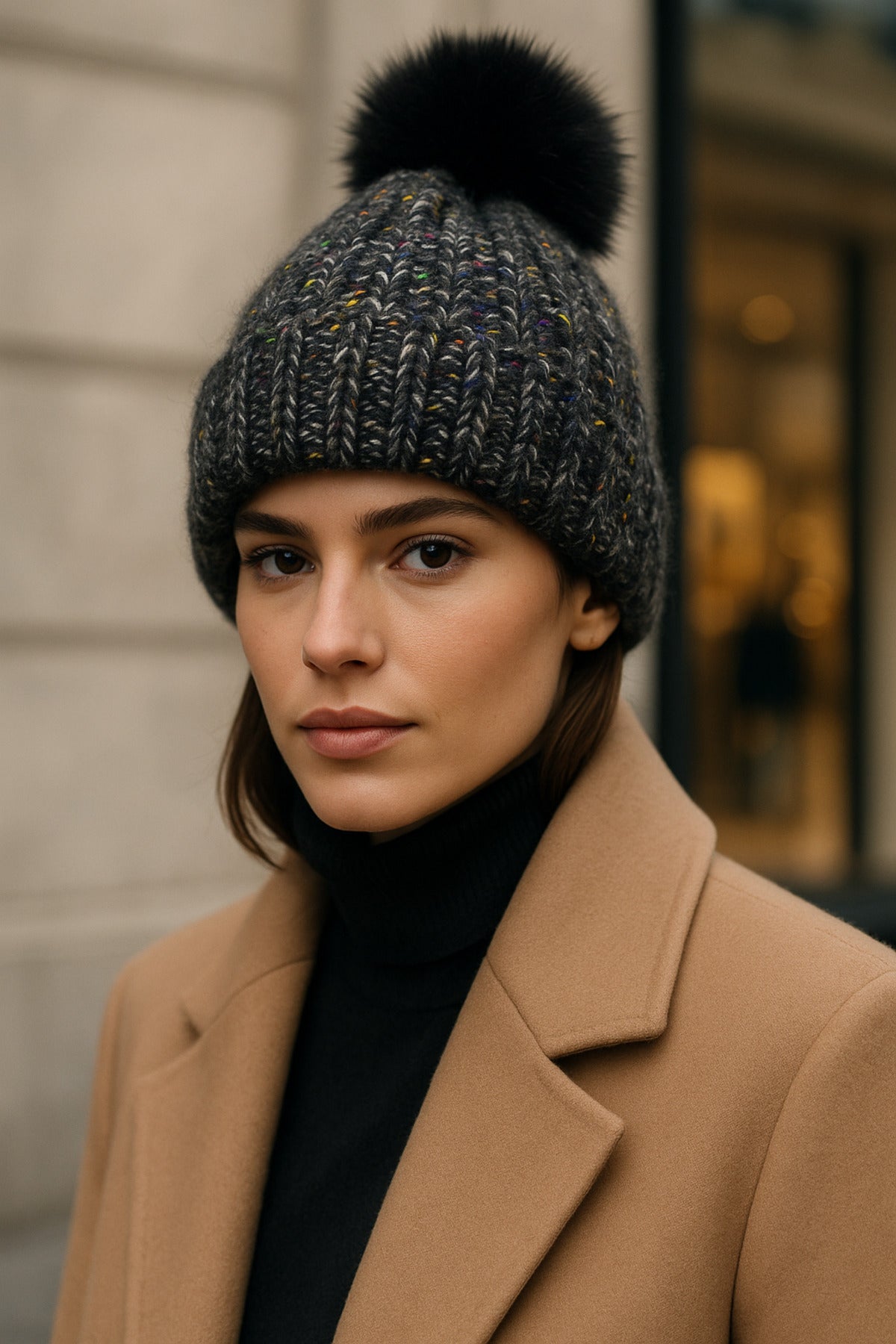 Kadın Siyah Ponponlu Yünlü Bere BERE1142