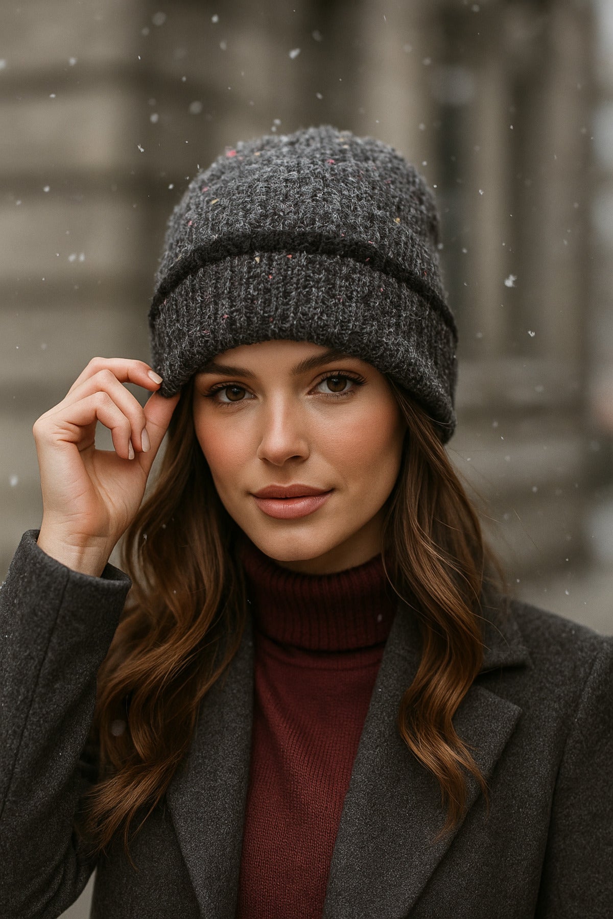 Kadın Antrasit Kırçıllı Yünlü Bere BERE1143