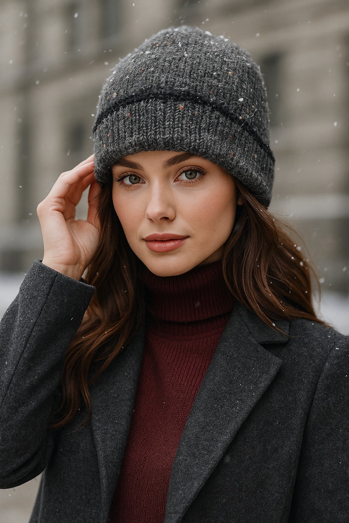 Kadın Antrasit Kırçıllı Yünlü Bere BERE1143