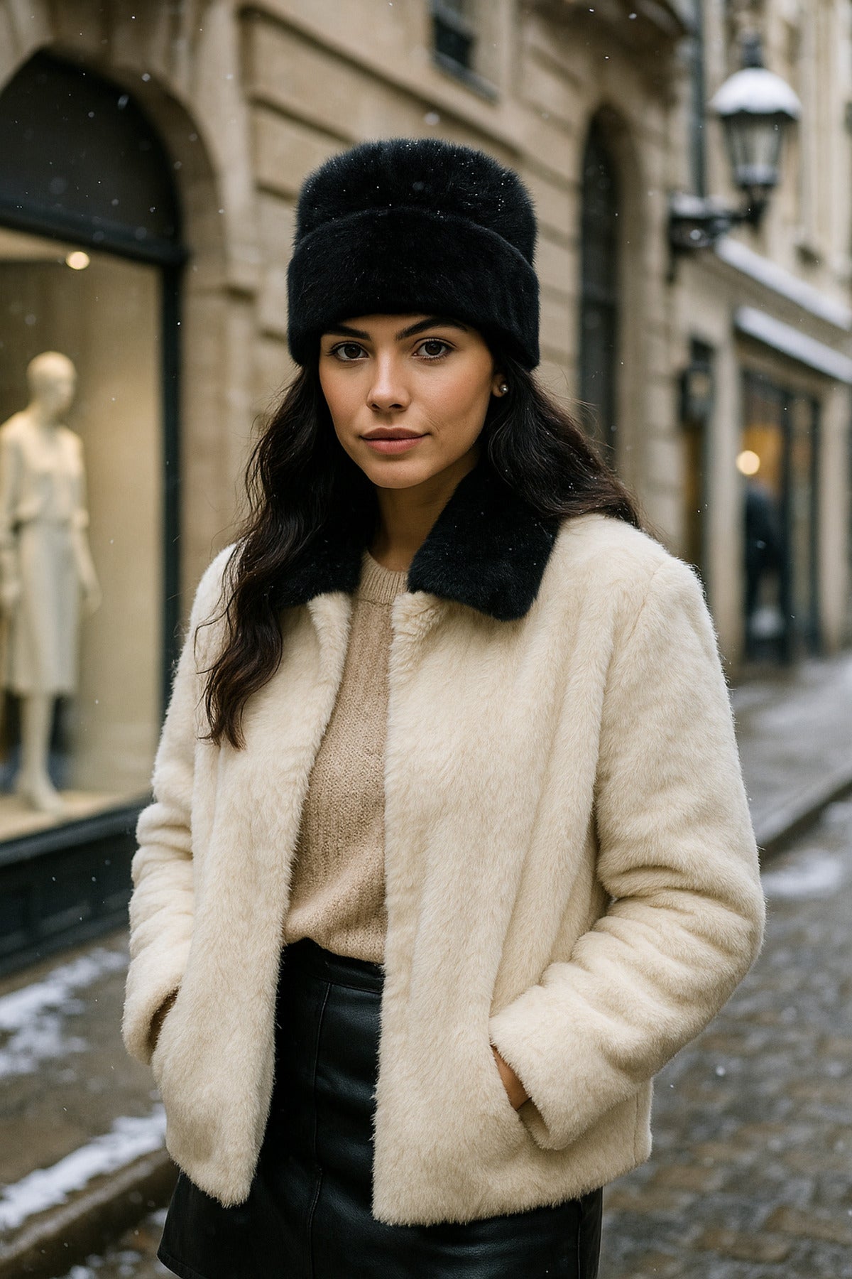 Kadın Siyah Yünlü Peluşlu Bere BERE1146