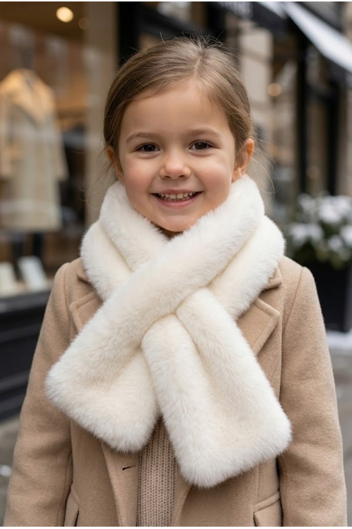 Kız Çocuk Ekru Peluş Kaşkol Boyunluk Atkı Byn001