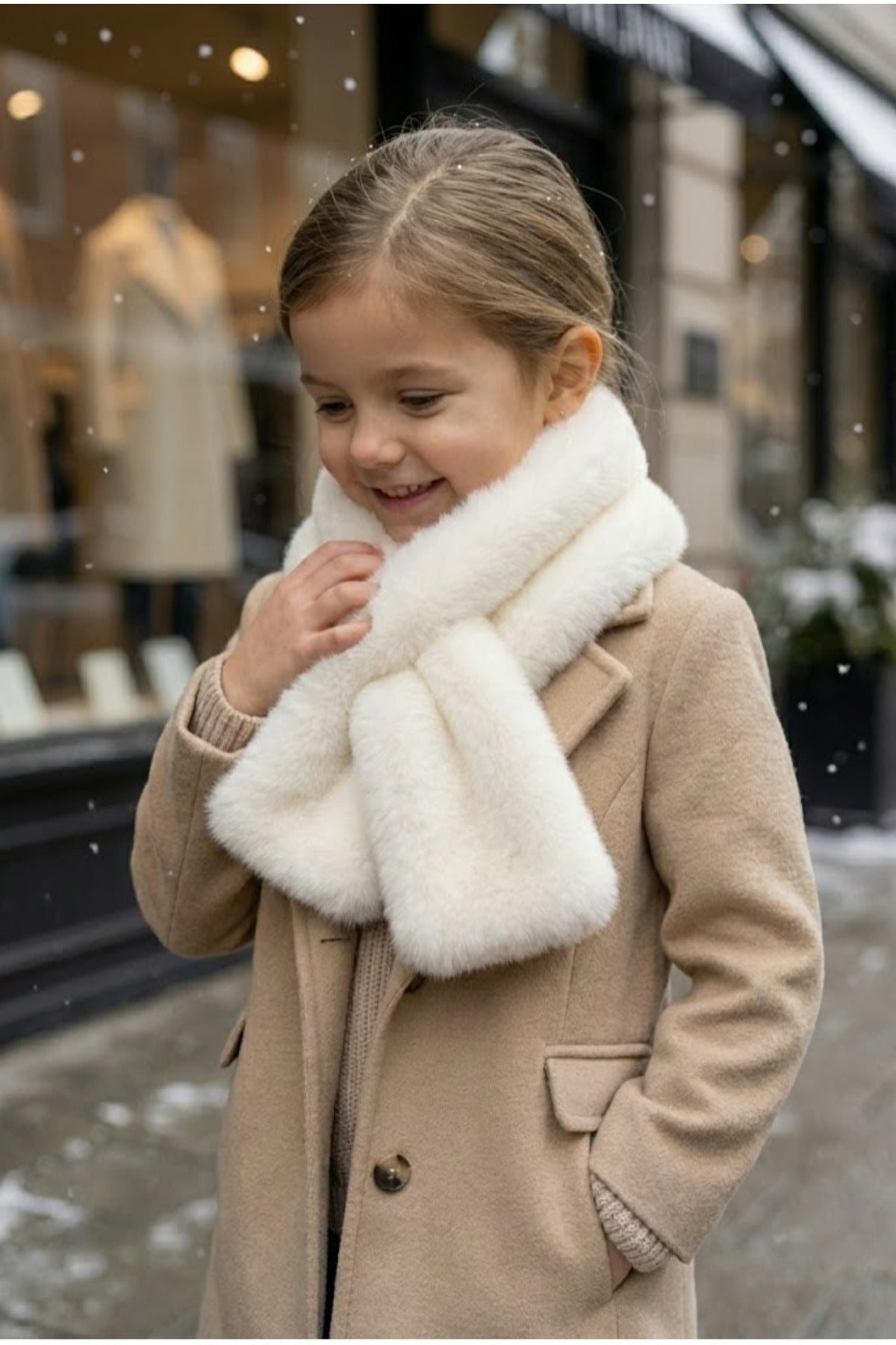 Kız Çocuk Ekru Peluş Kaşkol Boyunluk Atkı Byn001