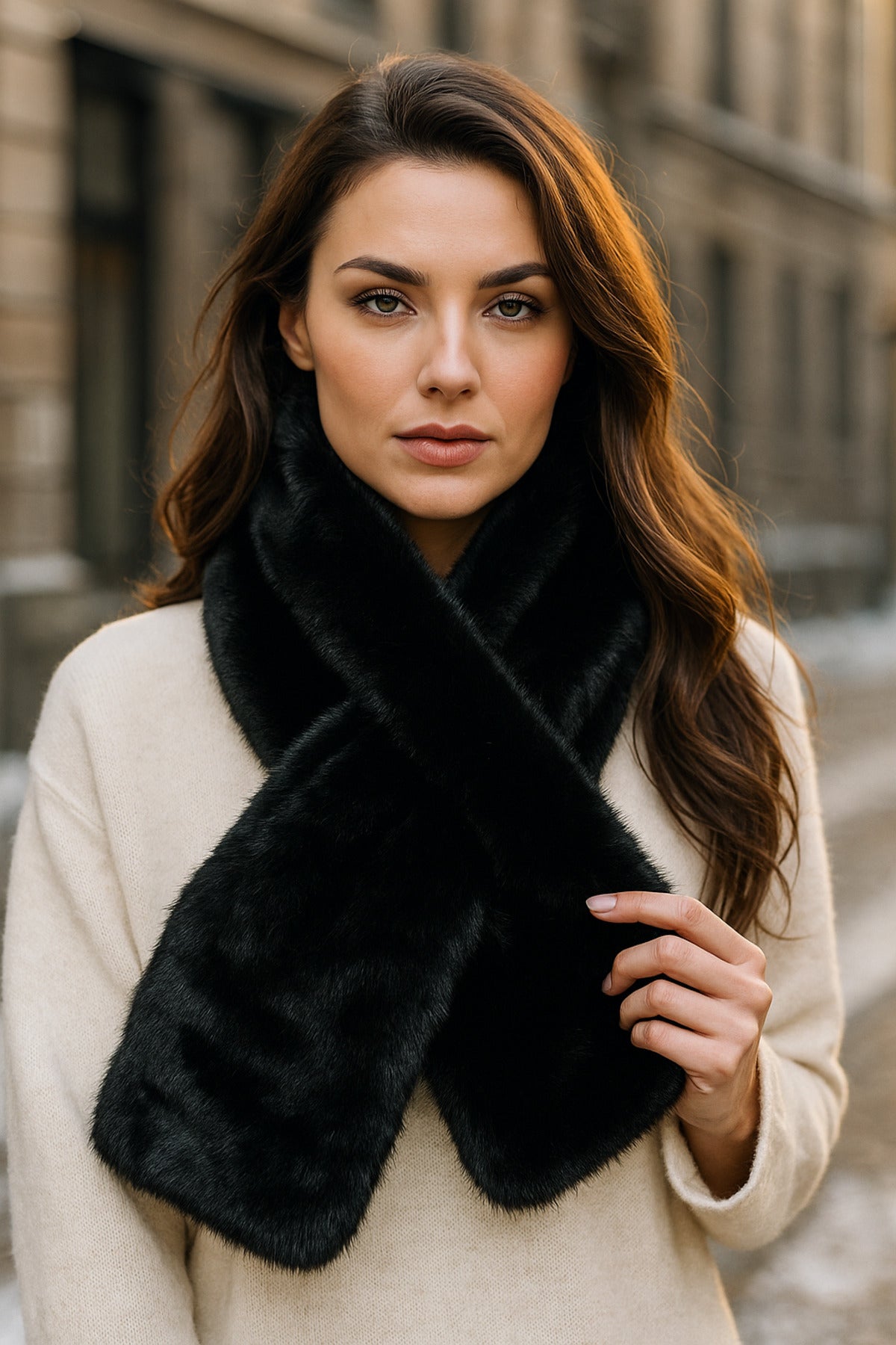 İthal Siyah Peluş Boyunluk - Yumuşak Ve Tüylü, Lüks Dokulu Premium Atkı Byn01-1