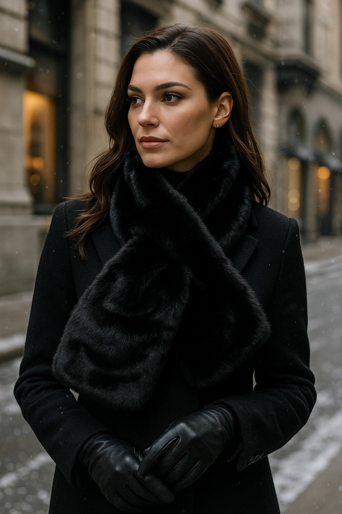 İthal Siyah Peluş Boyunluk - Yumuşak Ve Tüylü, Lüks Dokulu Premium Atkı Byn01-1