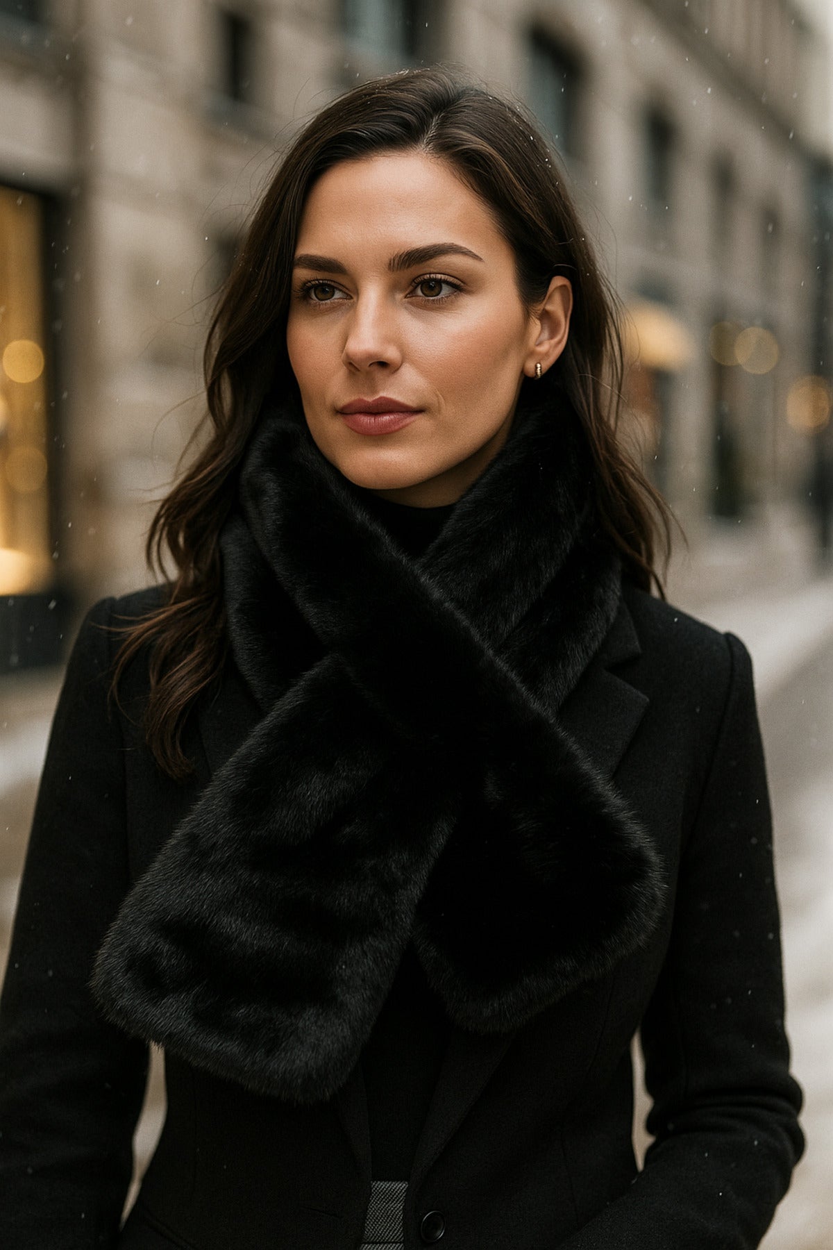 İthal Siyah Peluş Boyunluk - Yumuşak Ve Tüylü, Lüks Dokulu Premium Atkı Byn01-1