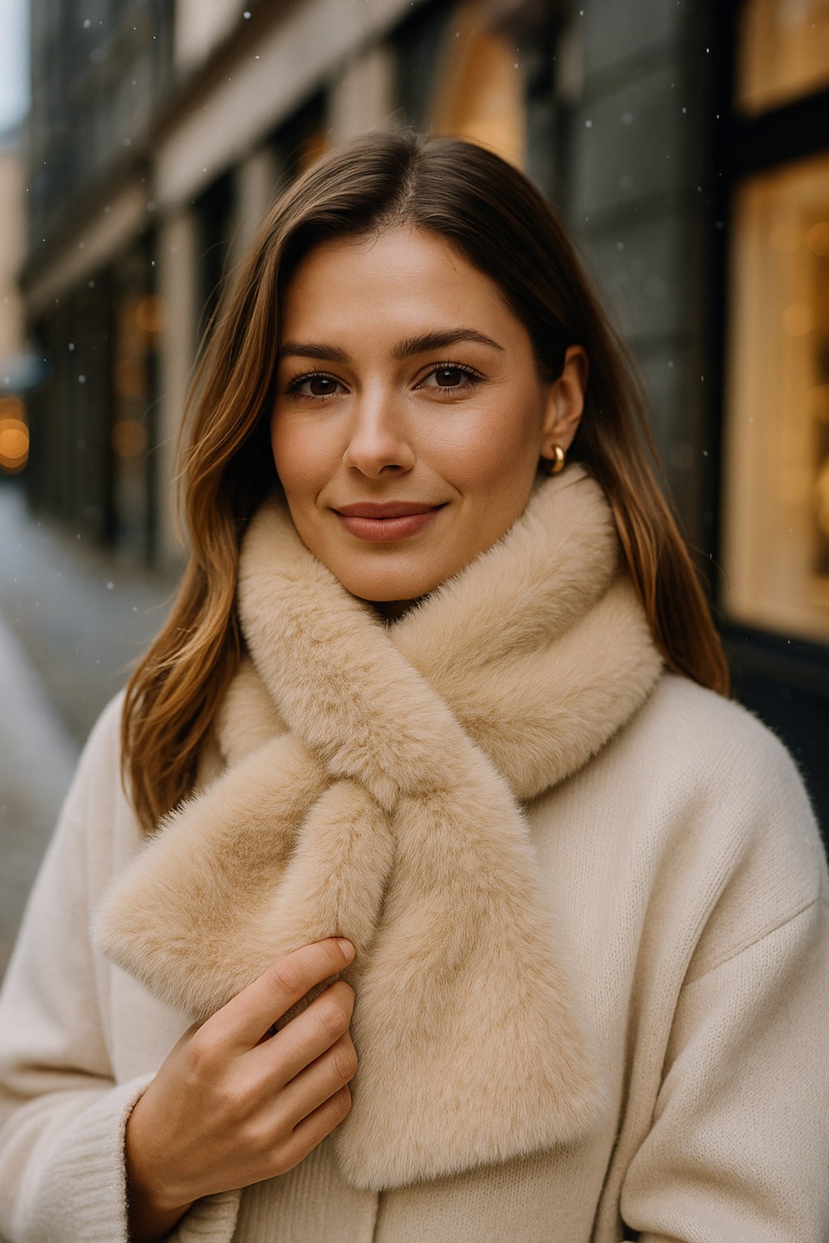 İthal Yumuşak Tüylü Bej Atkı, Kışlık Sıcak Tutan Premium Peluş Boyunluk Byn01-1