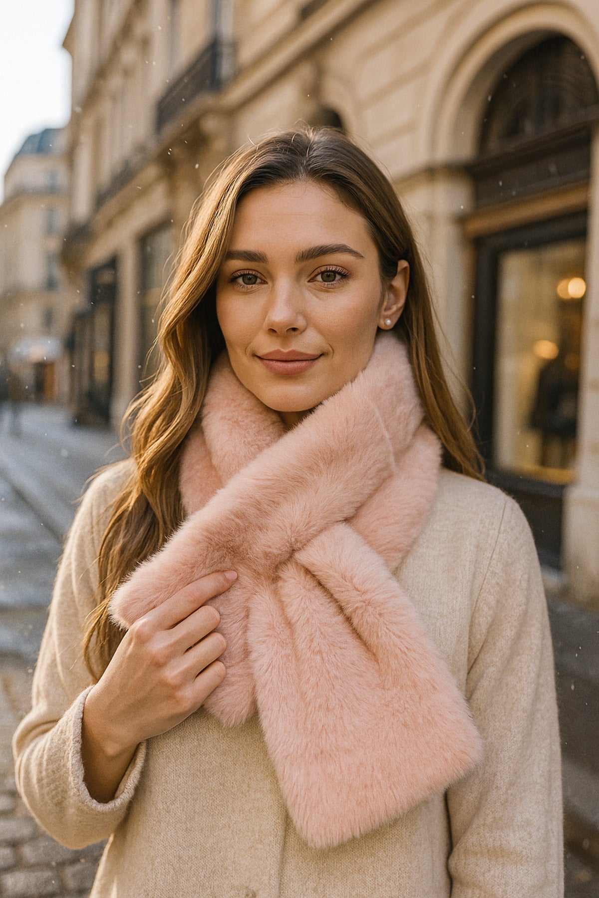 İthal Sıcak Tutucu Yumuşak Pembe Peluş Atkı - Şık Ve Konforlu Premium Boyunluk Aksesuarı Byn01-1