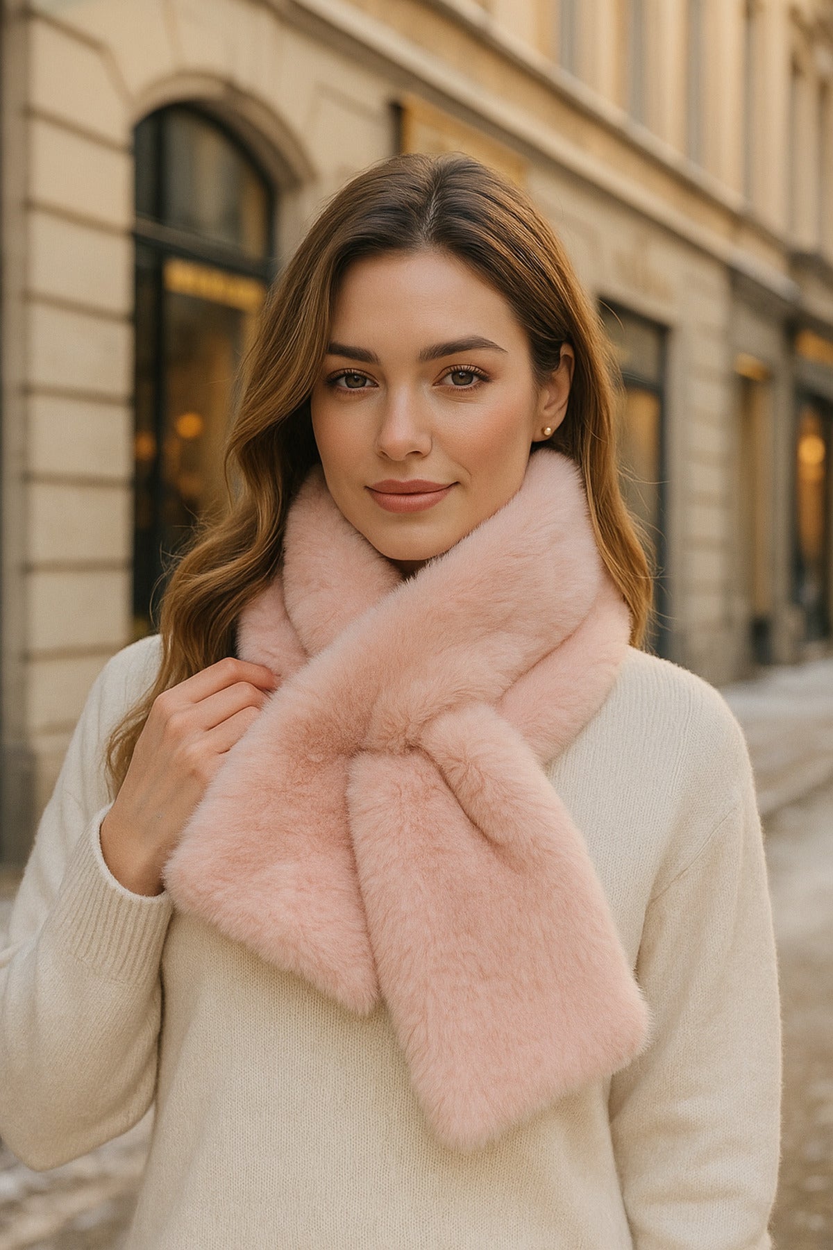 İthal Sıcak Tutucu Yumuşak Pembe Peluş Atkı - Şık Ve Konforlu Premium Boyunluk Aksesuarı Byn01-1