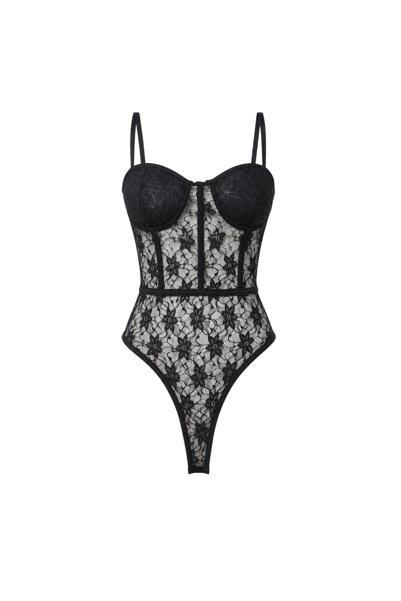 Glop Detay Askılı Siyah Güpür Bodysuit