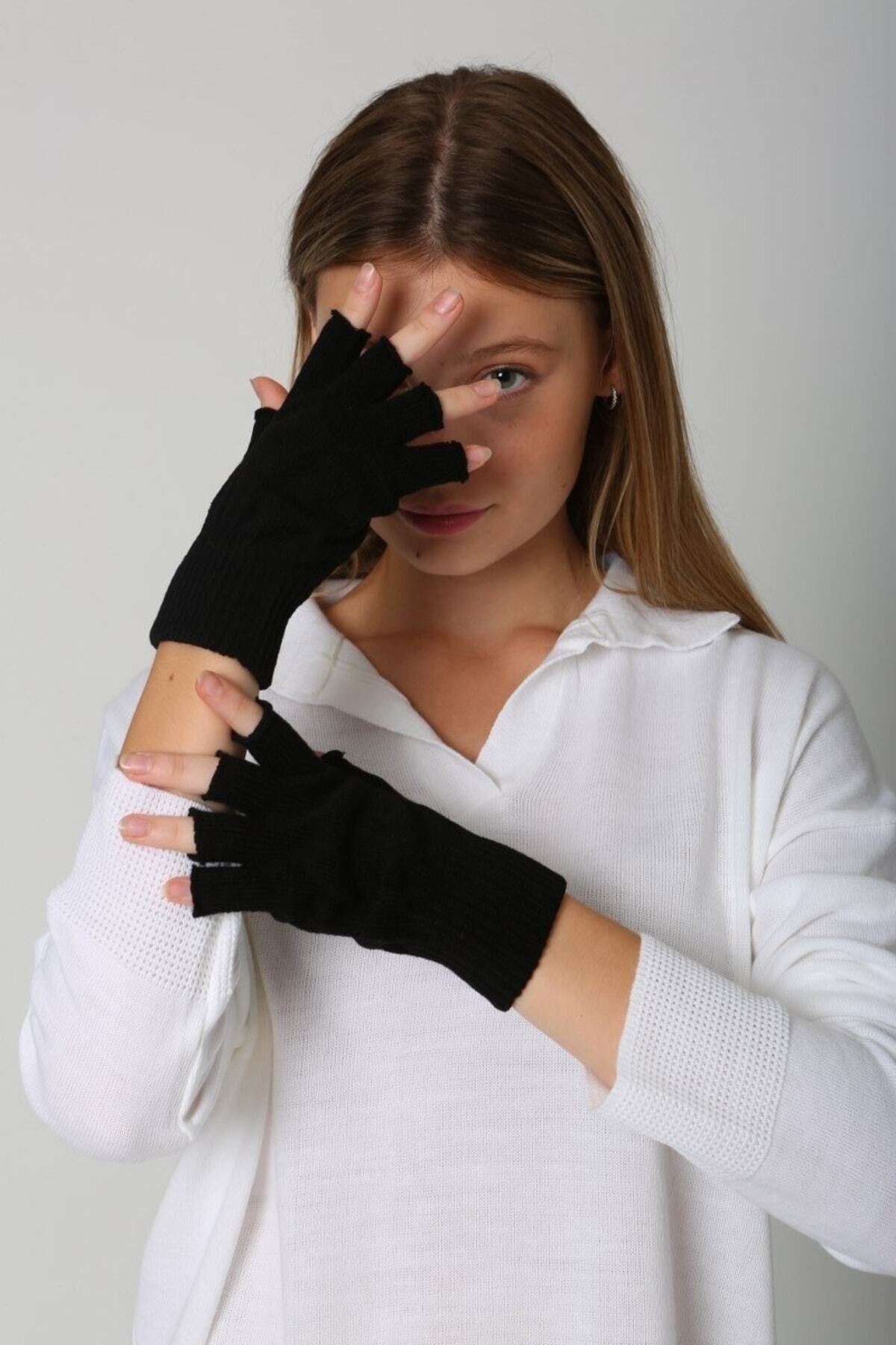 Unisex Kesik Yarım Parmaklı Siyah Eldiven Eld02