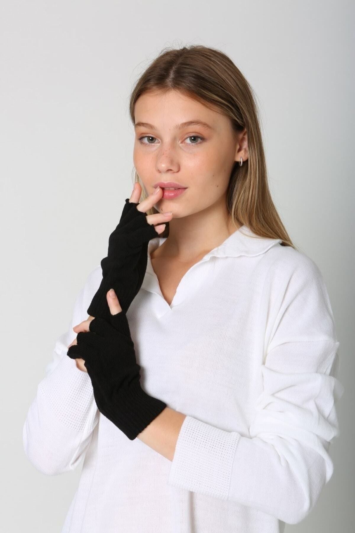 Unisex Kesik Yarım Parmaklı Siyah Eldiven Eld02