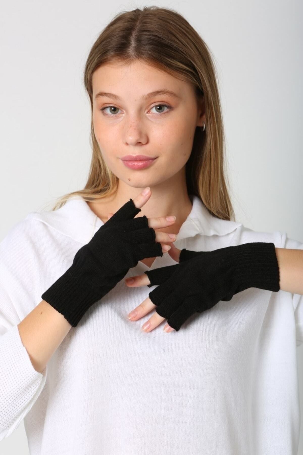 Unisex Kesik Yarım Parmaklı Siyah Eldiven Eld02