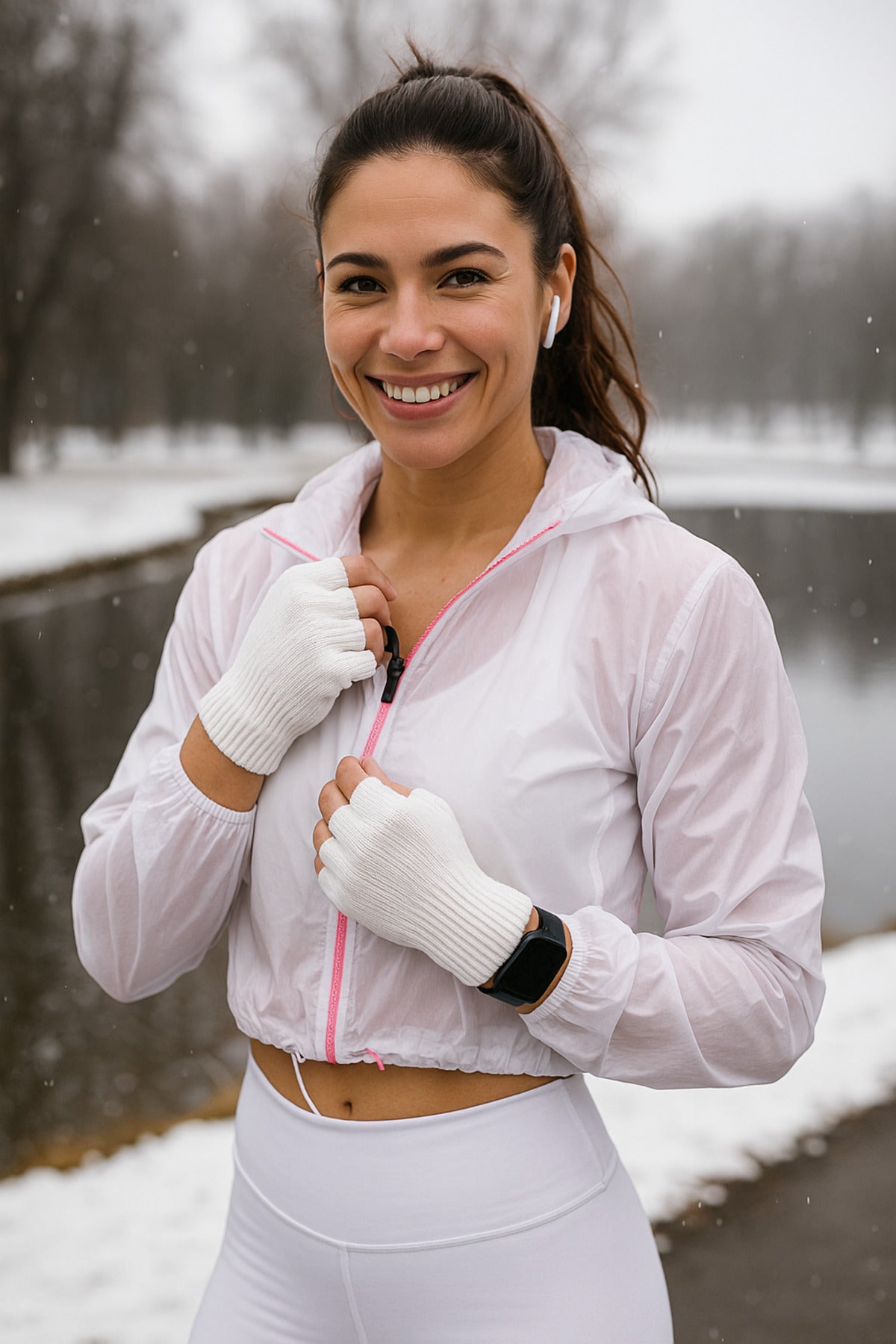 Unisex Kesik Yarım Parmaklı Ekru Eldiven Eld02