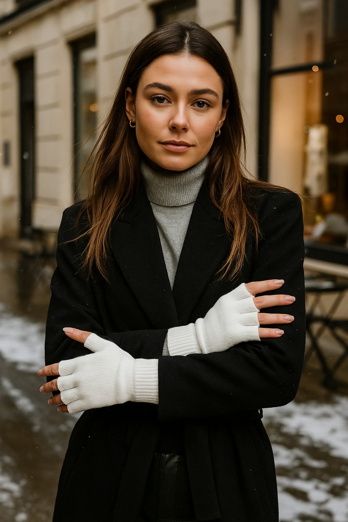 Unisex Kesik Yarım Parmaklı Ekru Eldiven Eld02