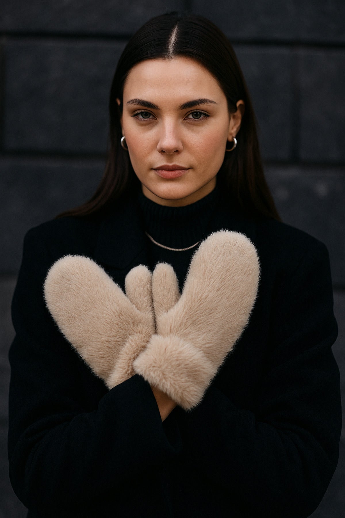 Kadın Bej Peluş Eldiven ELD32