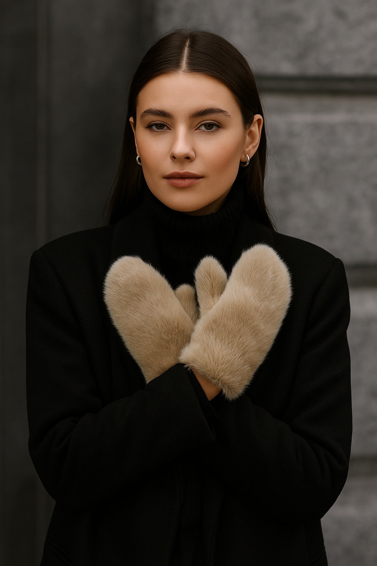 Kadın Bej Peluş Eldiven ELD32