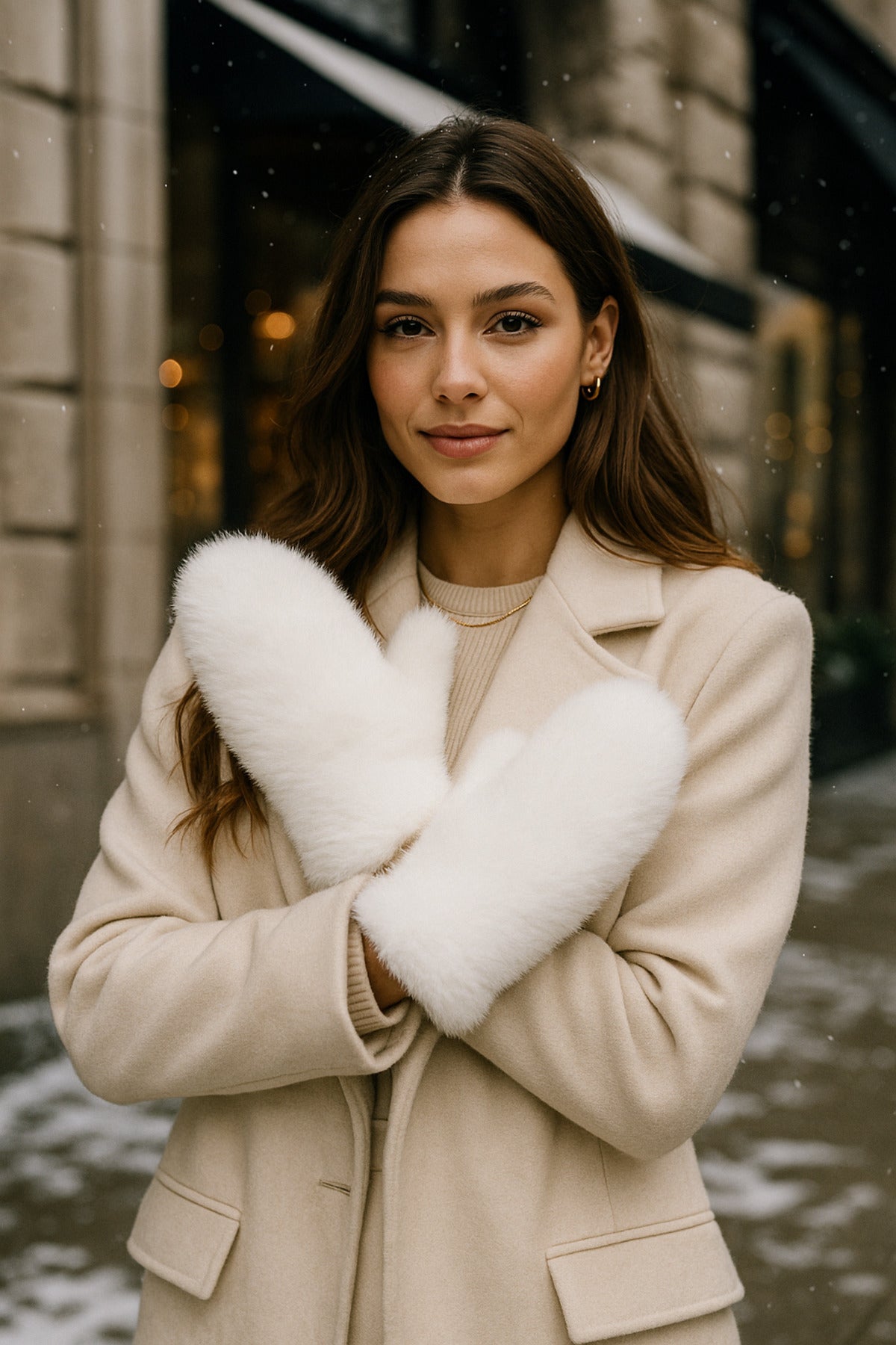 Kadın Ekru Peluş Eldiven ELD32