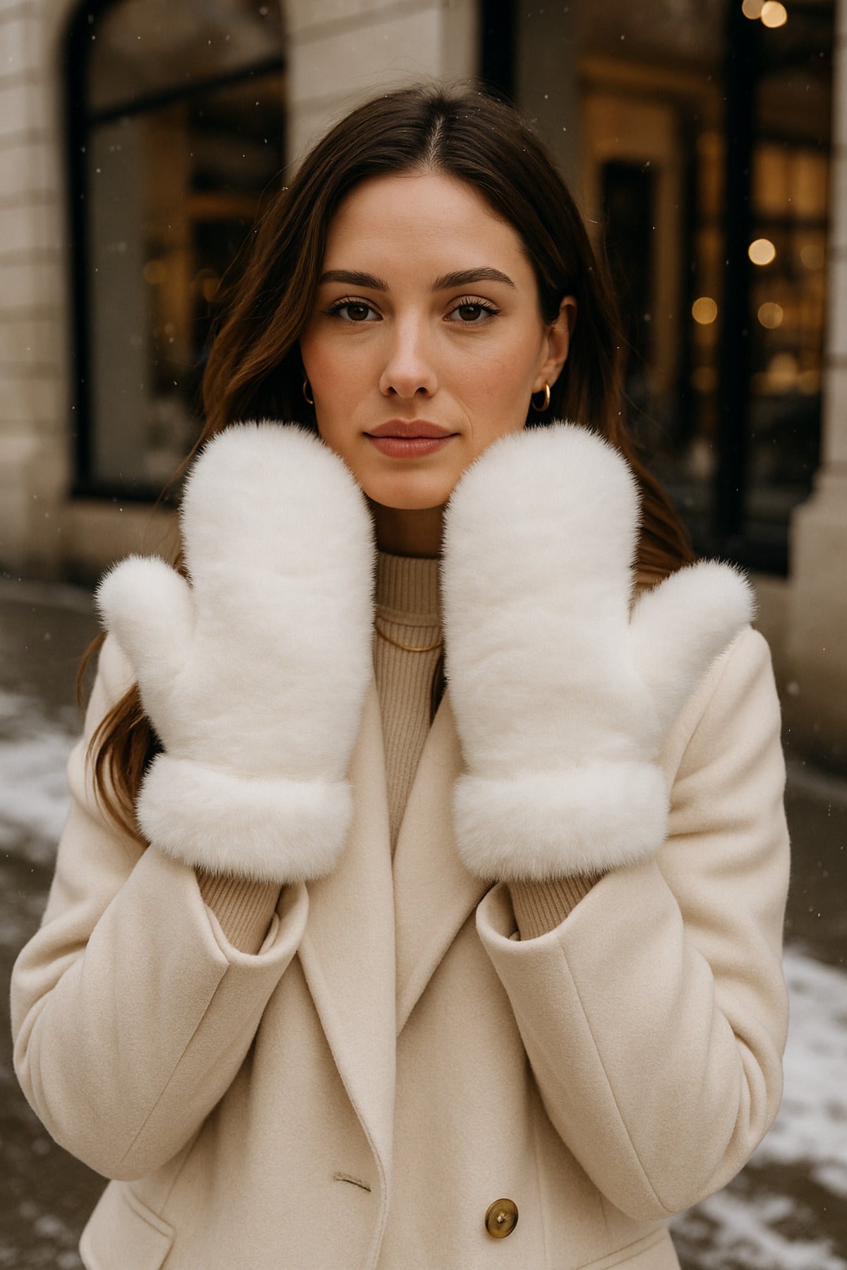 Kadın Ekru Peluş Eldiven ELD32