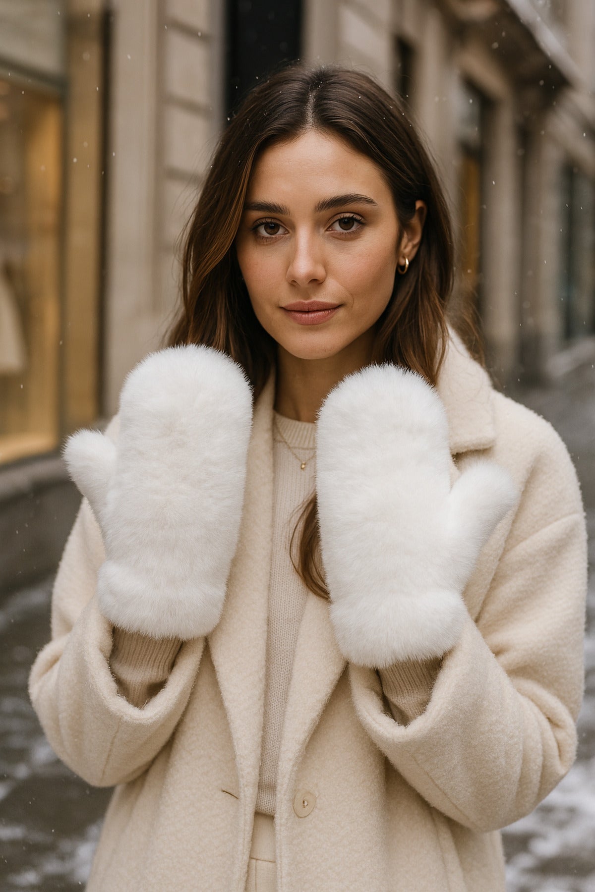 Kadın Ekru Peluş Eldiven ELD32