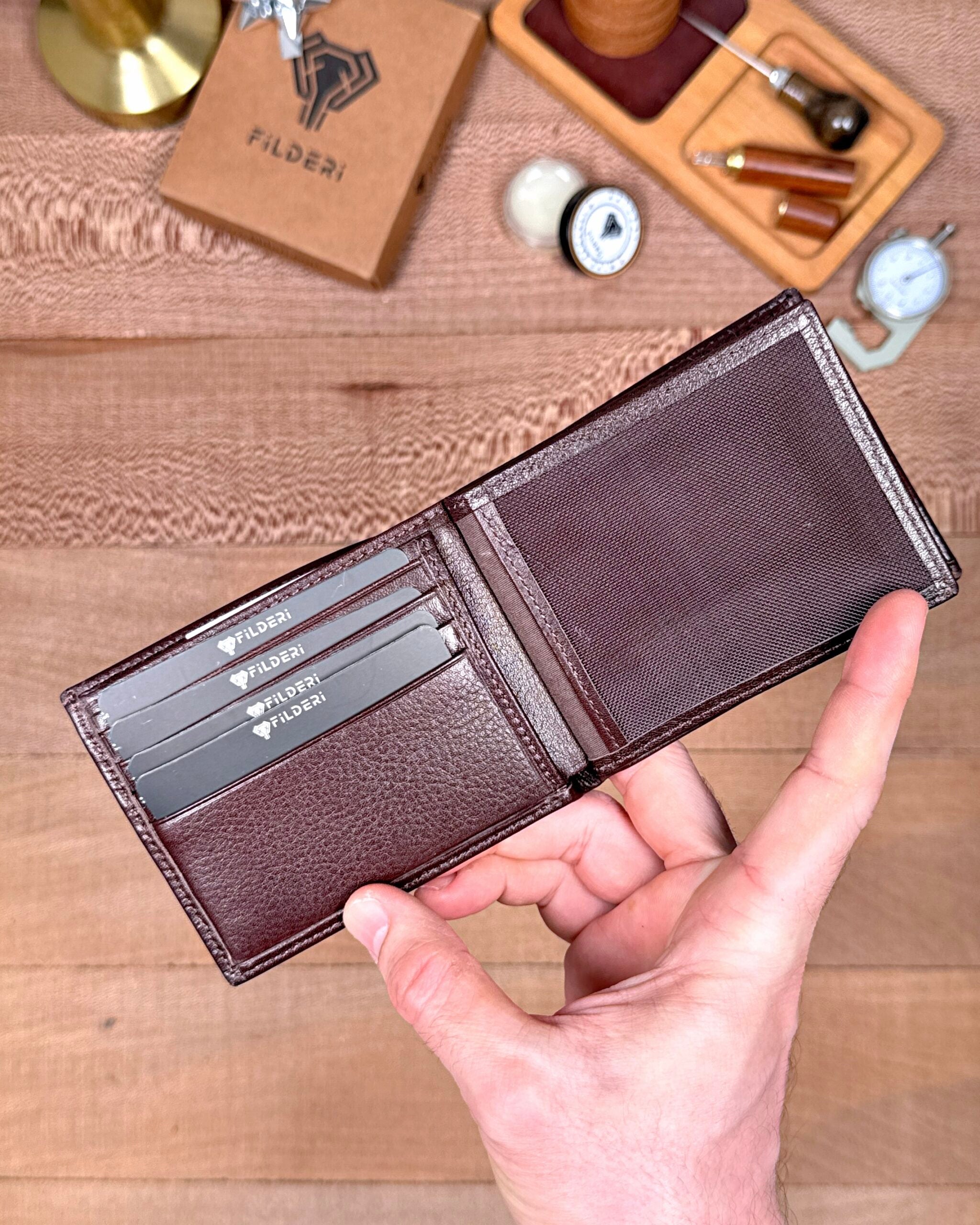 Erkek Cüzdan Kelebek Model – Hakiki Deri Acı Kahve | 2145