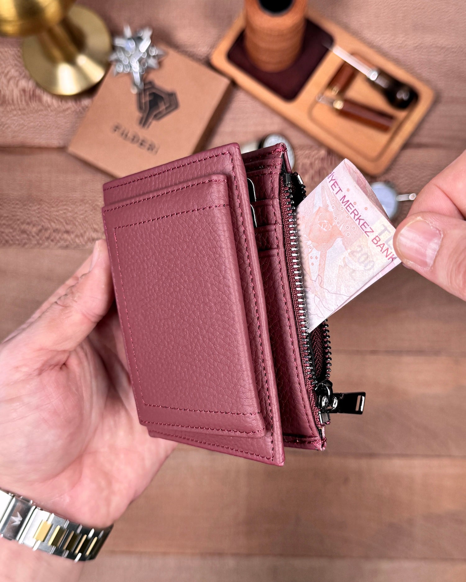 Fonksiyonel Küçük Kadın Cüzdanı – Hakiki Deri Bordo | 2150