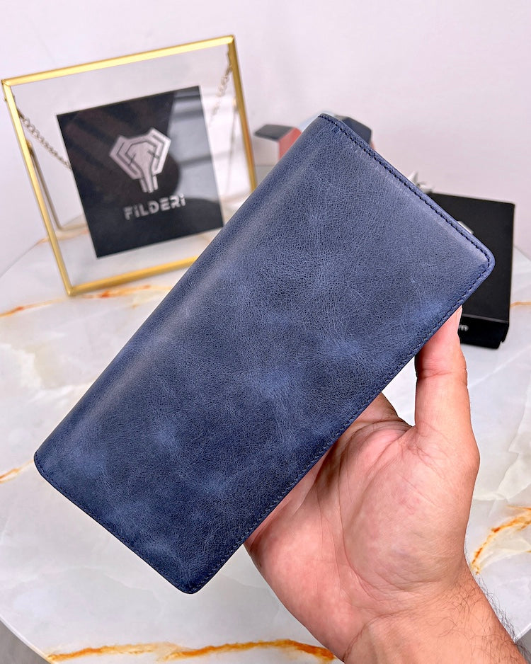 Telefon Bölmeli Cüzdan Hakiki Deri – El Tutamaçlı Lacivert Renk | 2028