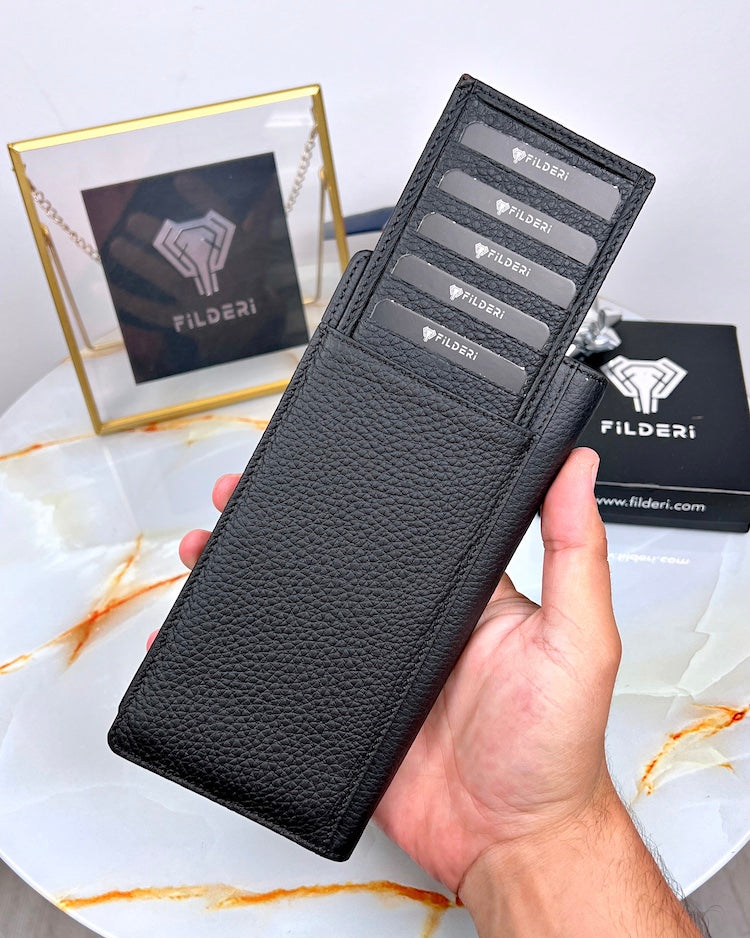 Cüzdan – Siyah Hakiki Deri, Telefon Bölmeli ve Kartlıklı | 2027
