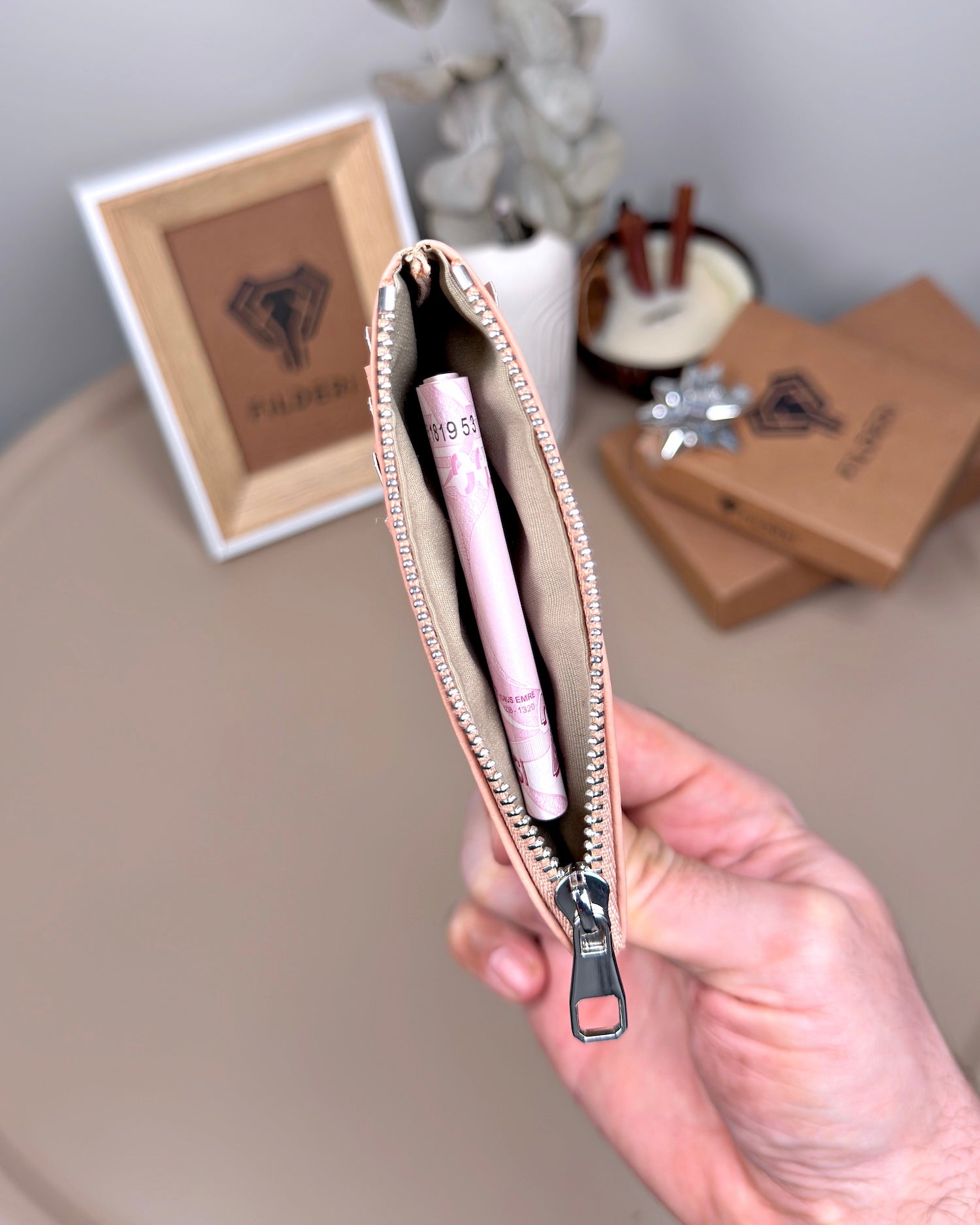 Hakiki Deri Kartlık – Slim , Fermuarlı,Pembe | 2126