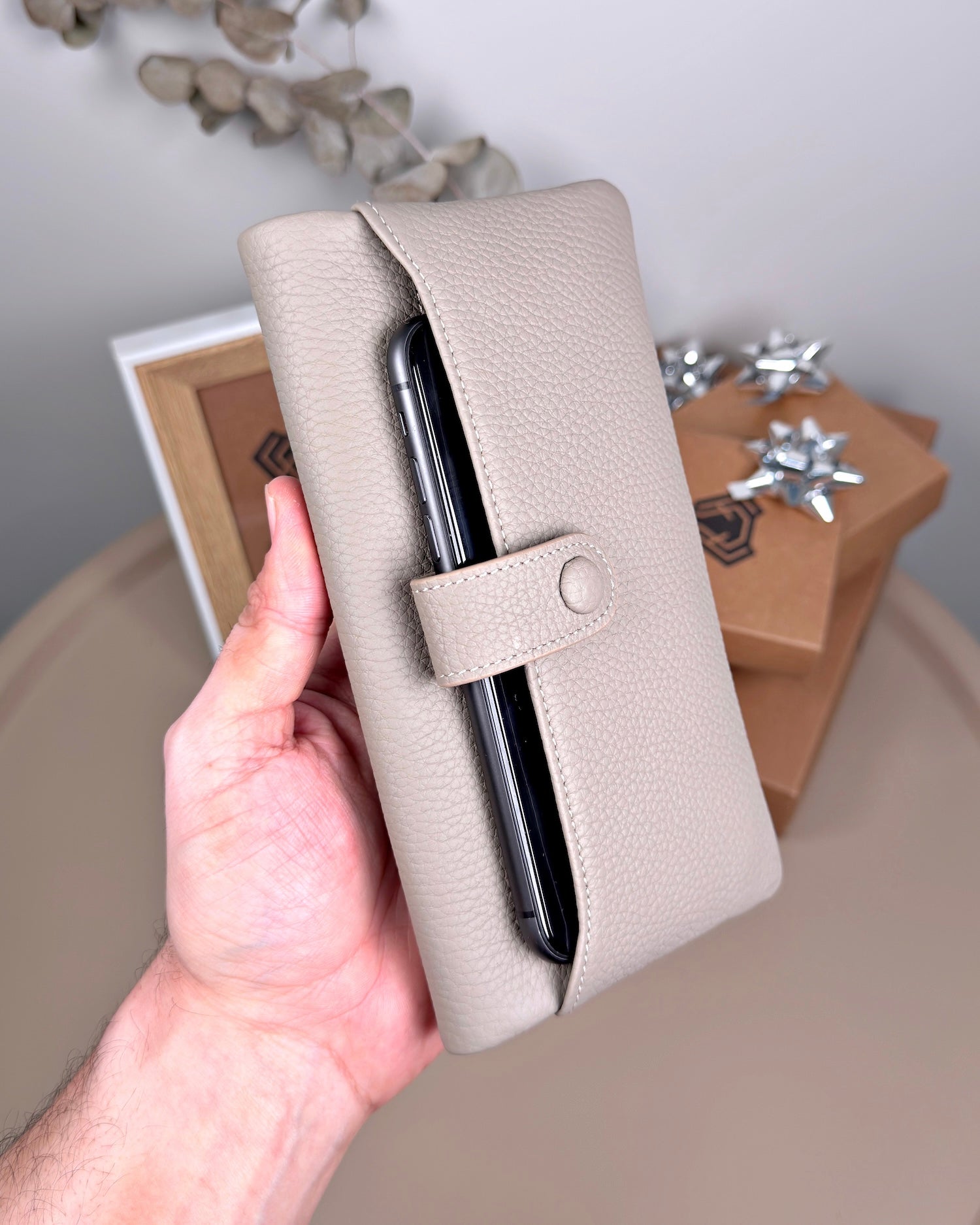 Telefon Bölmeli Cüzdan – Hakiki Deri, Kartlıklı, Vizon | 2134