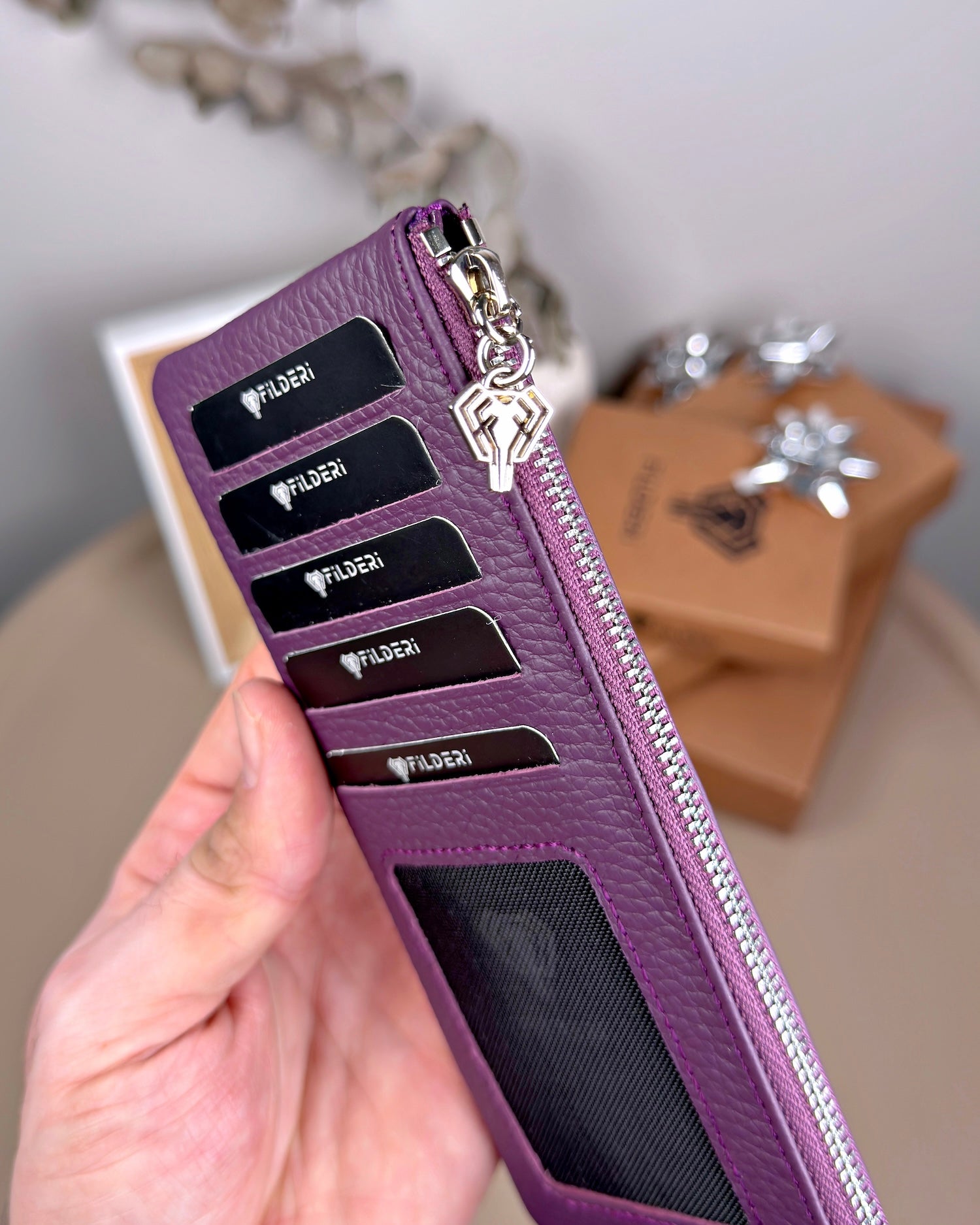 Telefon Bölmeli Cüzdan – Hakiki Deri, Kartlıklı, Mor | 2134