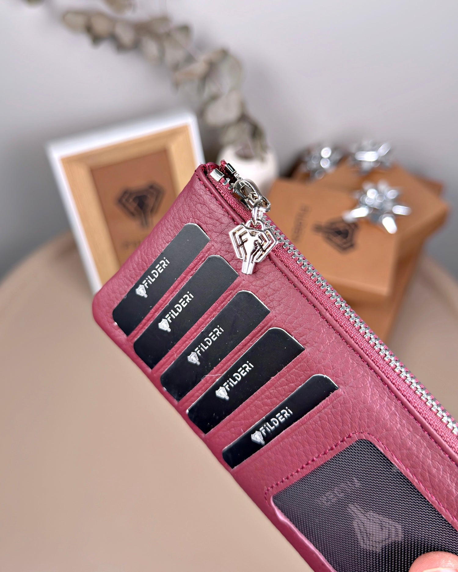 Telefon Bölmeli Cüzdan – Hakiki Deri, Kartlıklı, Bordo | 2134