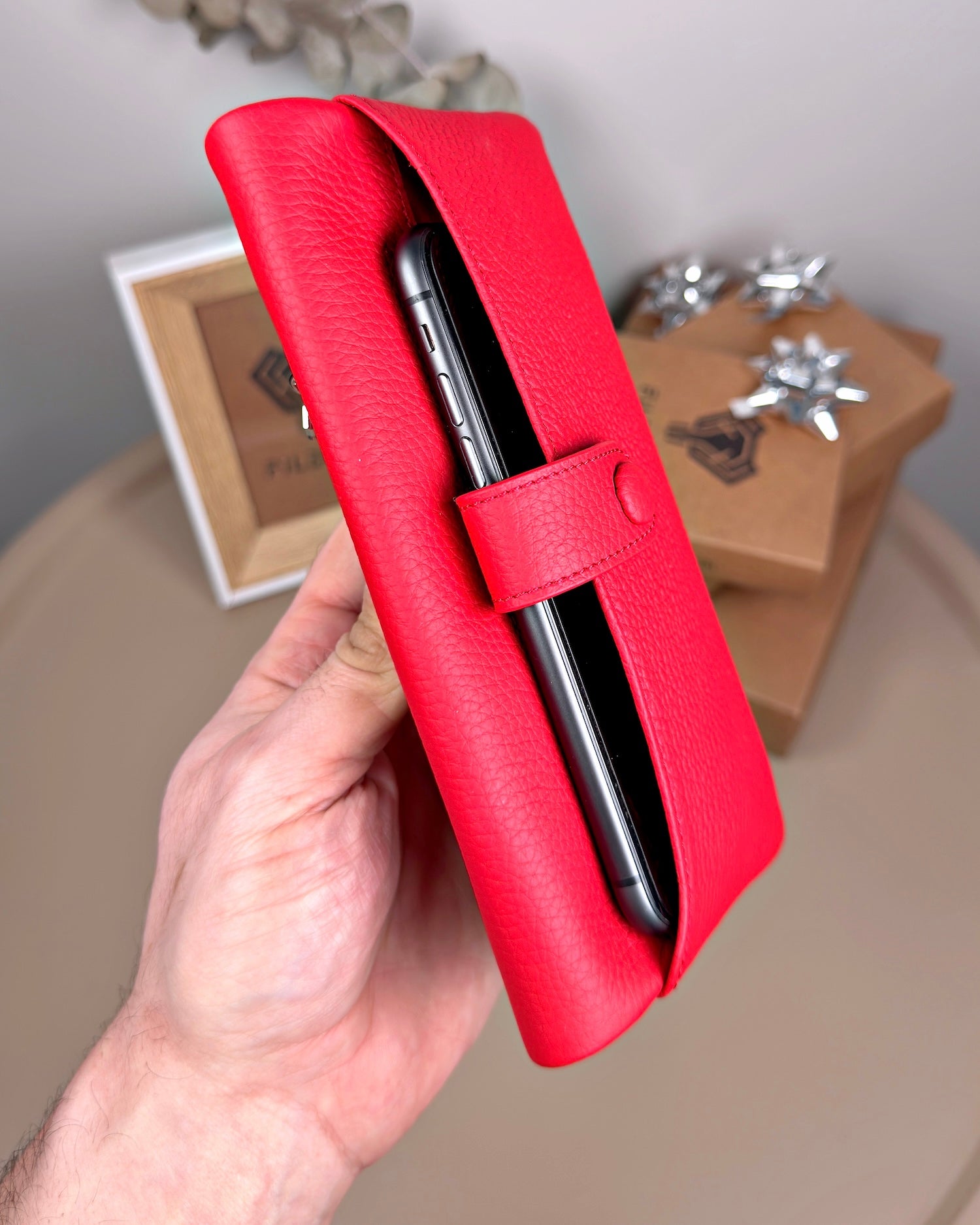 Telefon Bölmeli Cüzdan – Hakiki Deri, Kartlıklı, Kırmızı | 2134