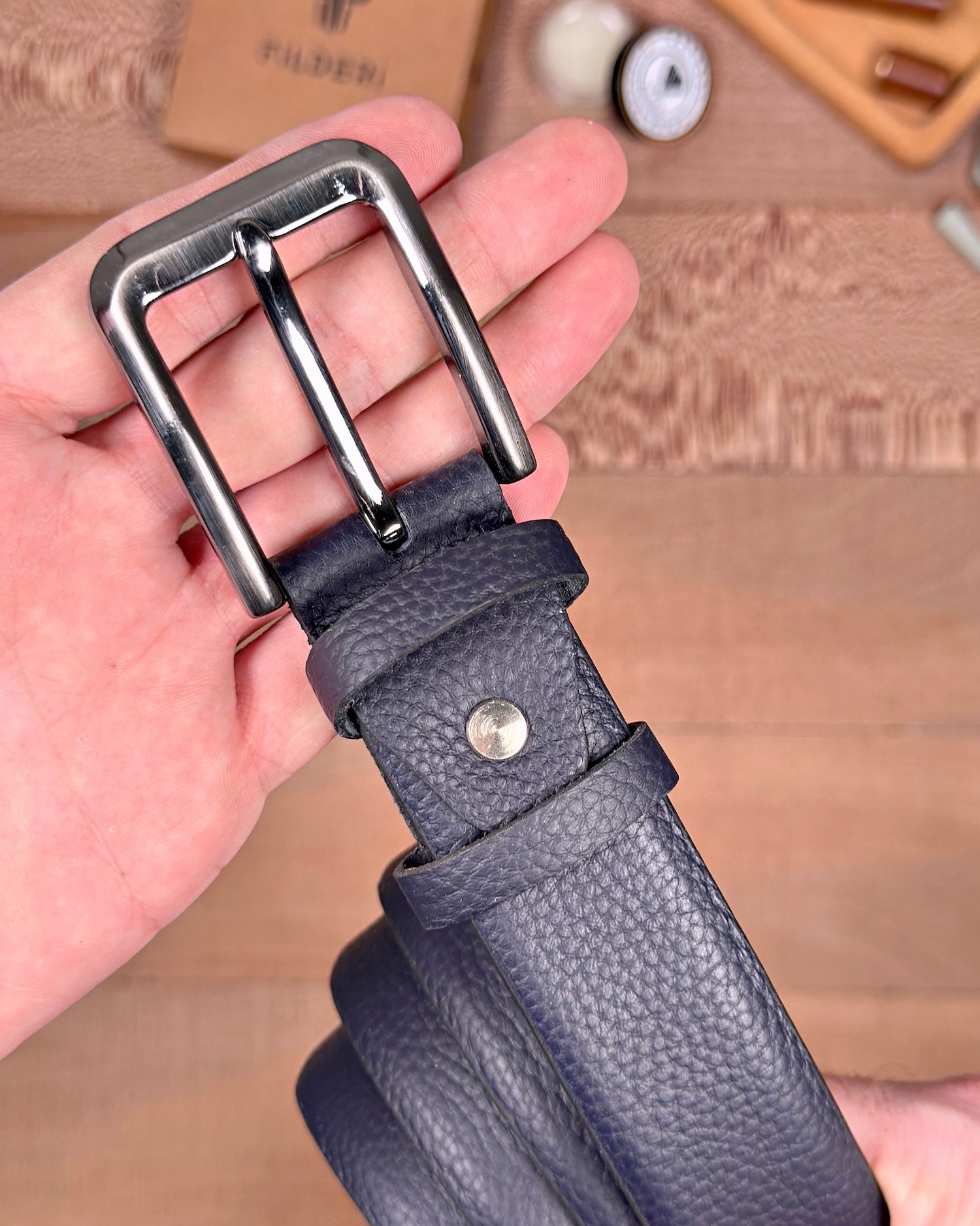 Erkek Kemer – Lacivert Kumaş Pantolon Uyumlu, Hakiki Deri 125 cm