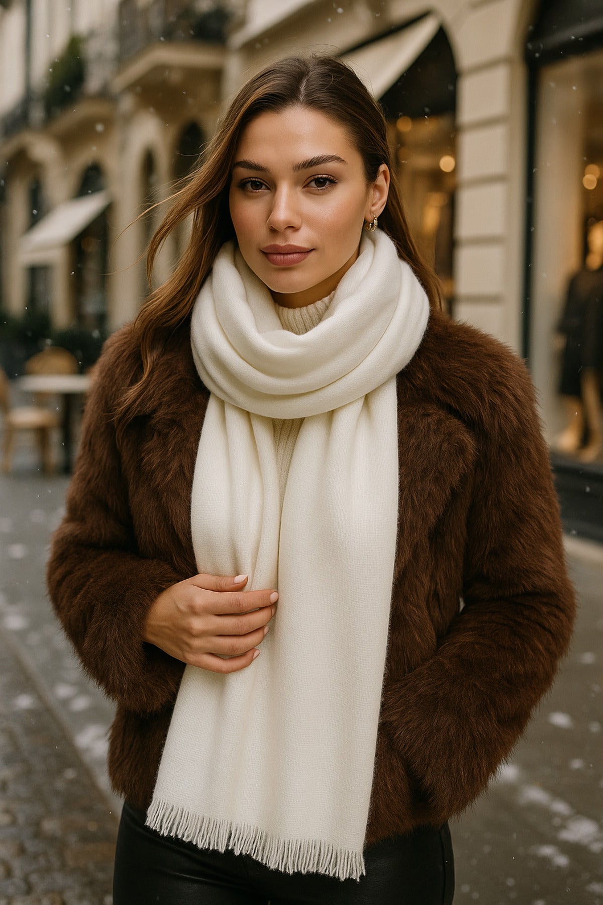 Ekru Yumuşak Dokulu Kalın Şal 70x180 Cm Sal1206