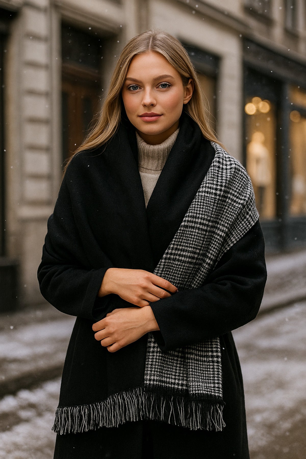 Kışlık Trend Siyah Ekose Desenli Atkı - Şıklık Ve Sıcaklık Için Tasarlandı Sal1212