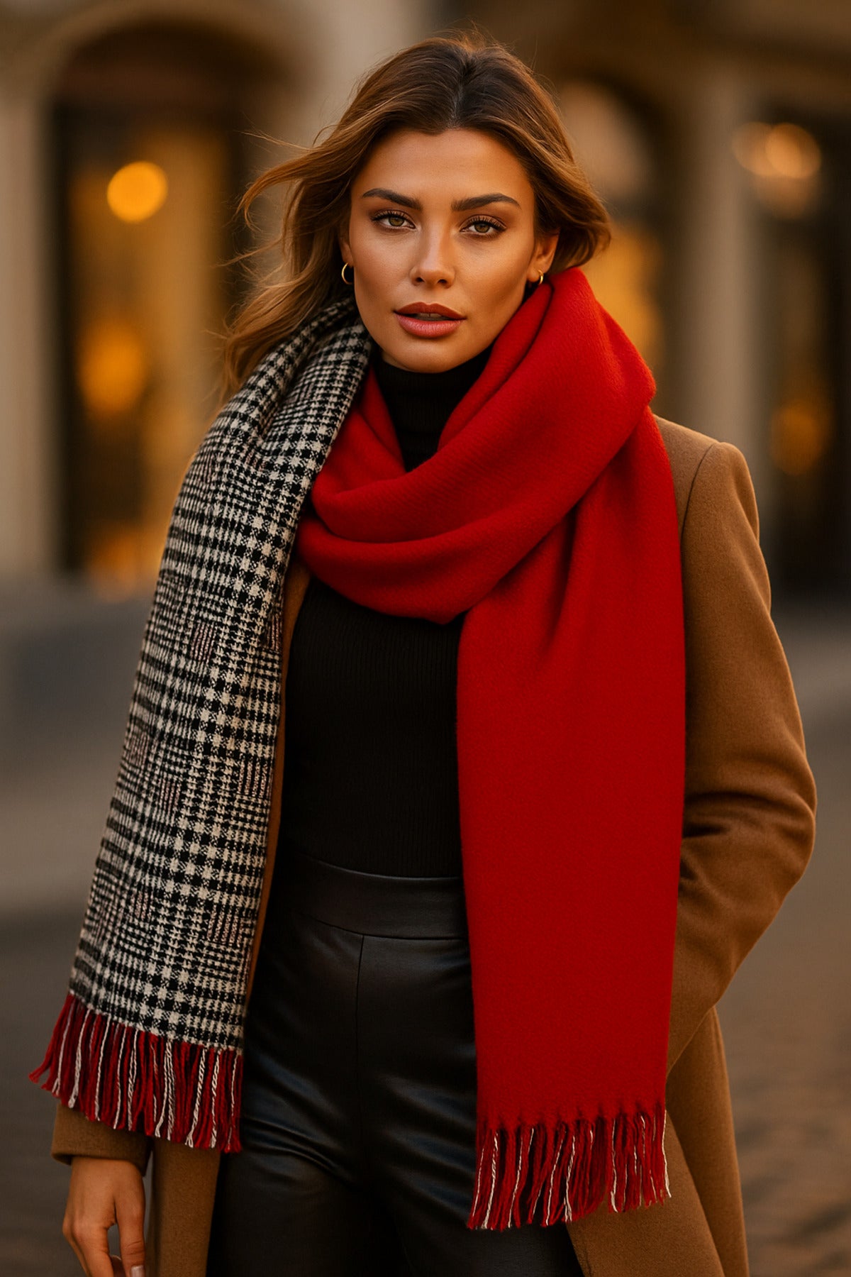 Kışlık Trend Kırmızı Ekose Desenli Atkı - Şıklık Için Tasarlandı Sal1212