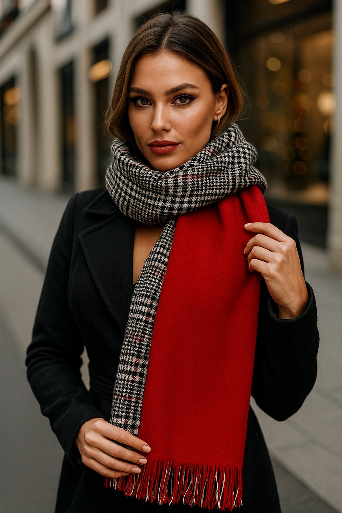 Kışlık Trend Kırmızı Ekose Desenli Atkı - Şıklık Için Tasarlandı Sal1212