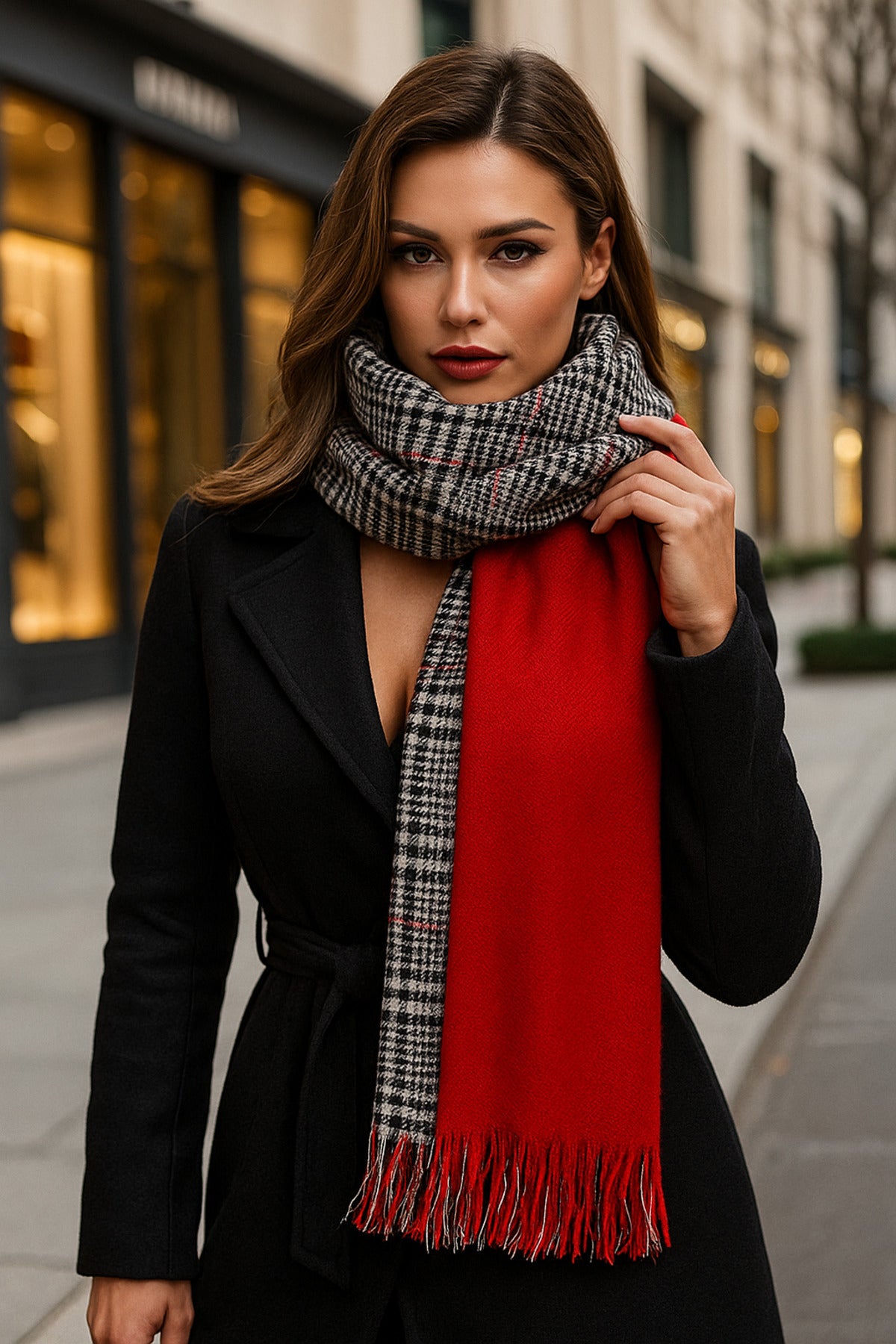 Kışlık Trend Kırmızı Ekose Desenli Atkı - Şıklık Için Tasarlandı Sal1212