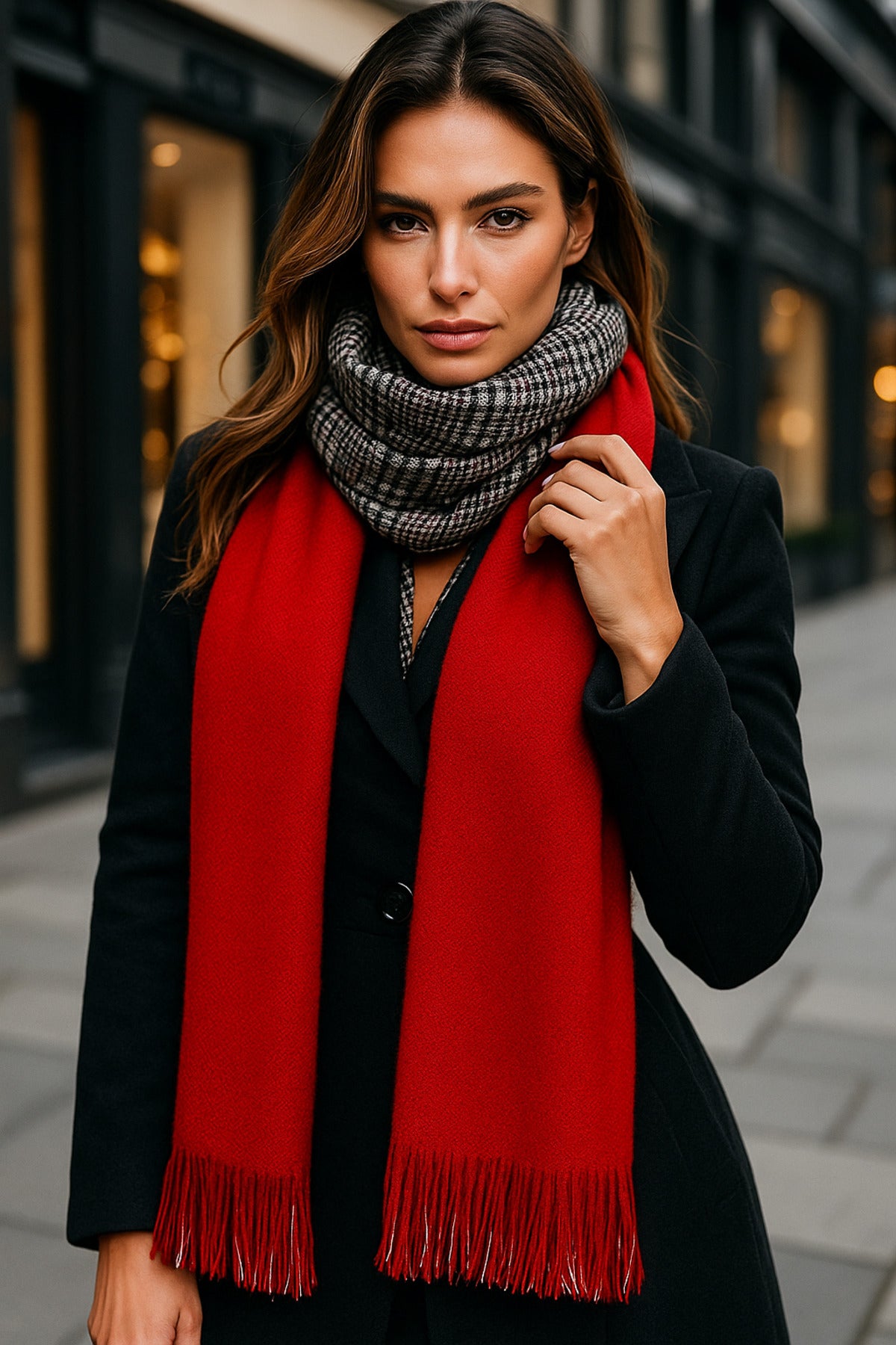 Kışlık Trend Kırmızı Ekose Desenli Atkı - Şıklık Için Tasarlandı Sal1212