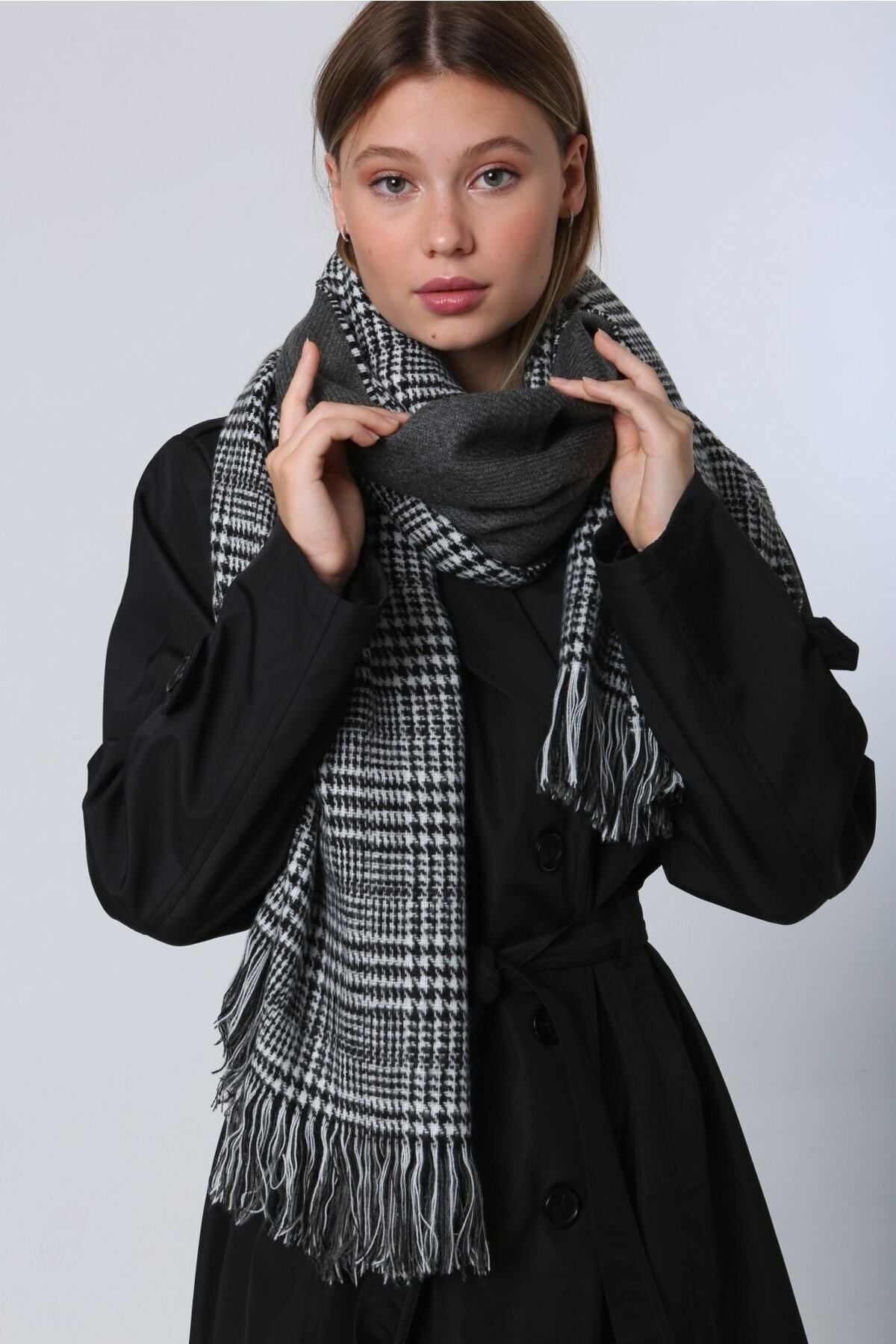 Kışlık Trend Antrasit Ekose Desenli Atkı - Şıklık Ve Sıcaklık Için Tasarlandı Sal1212