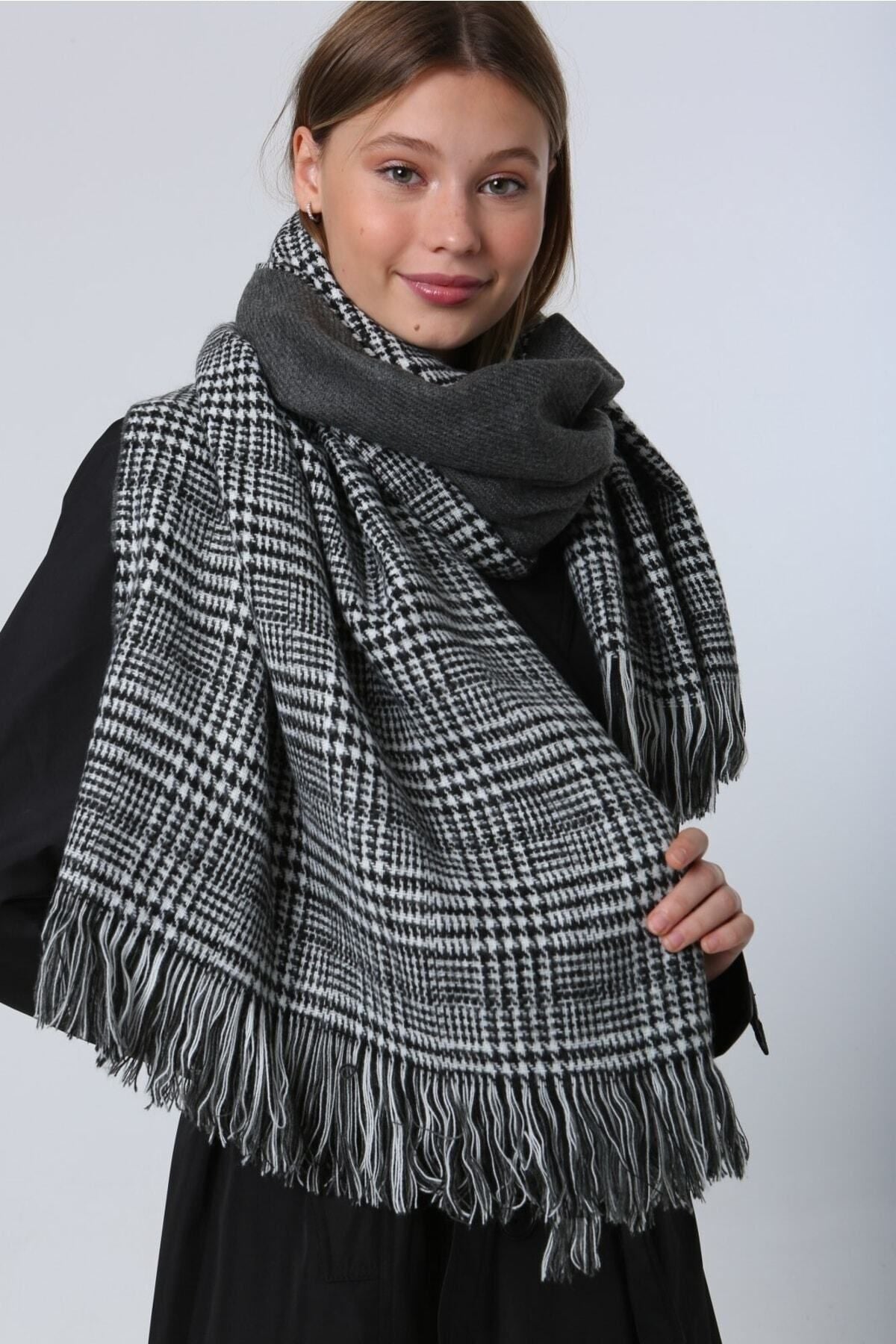 Kışlık Trend Antrasit Ekose Desenli Atkı - Şıklık Ve Sıcaklık Için Tasarlandı Sal1212